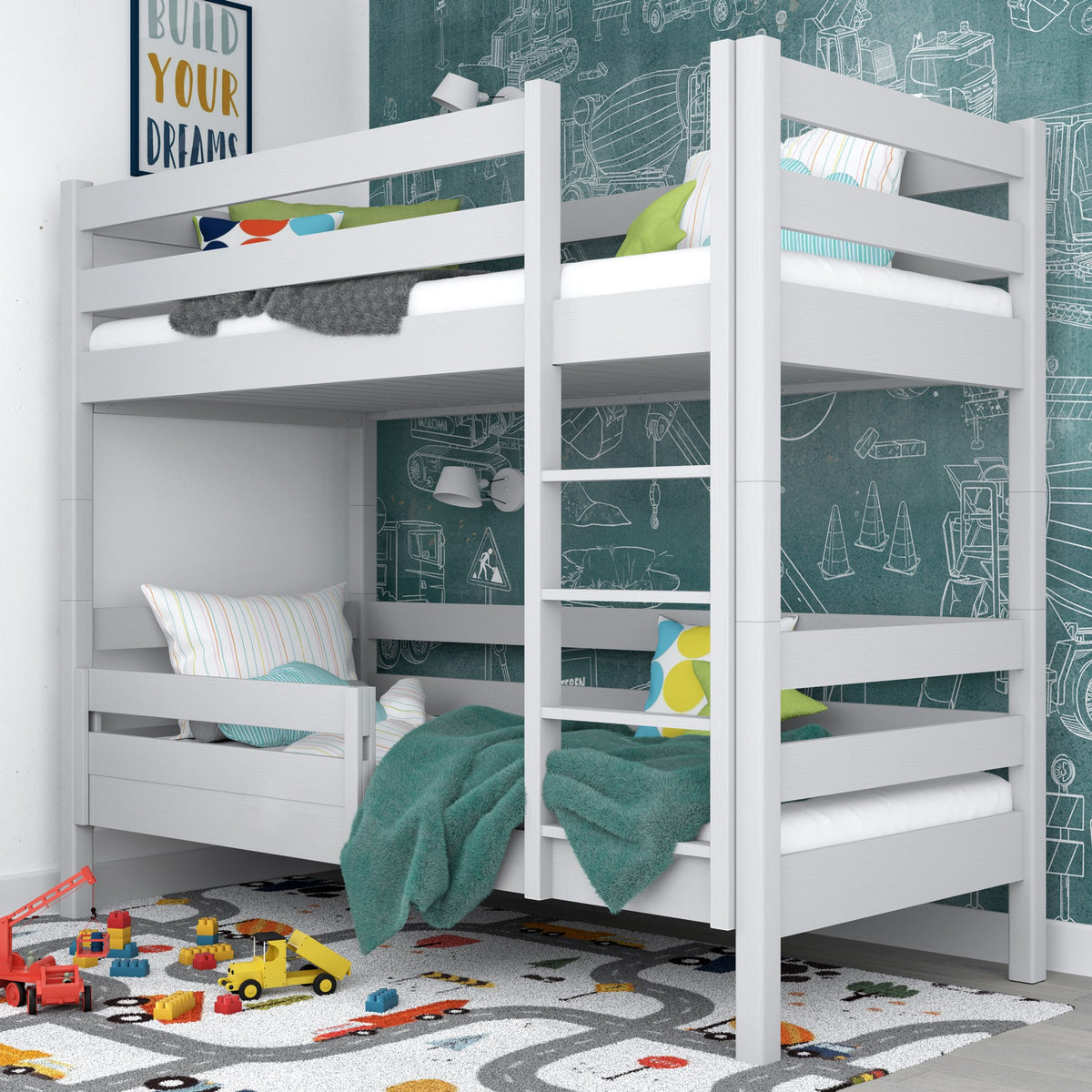 Sponda di protezione grigio – in legno, vista frontealny, Nizio Home