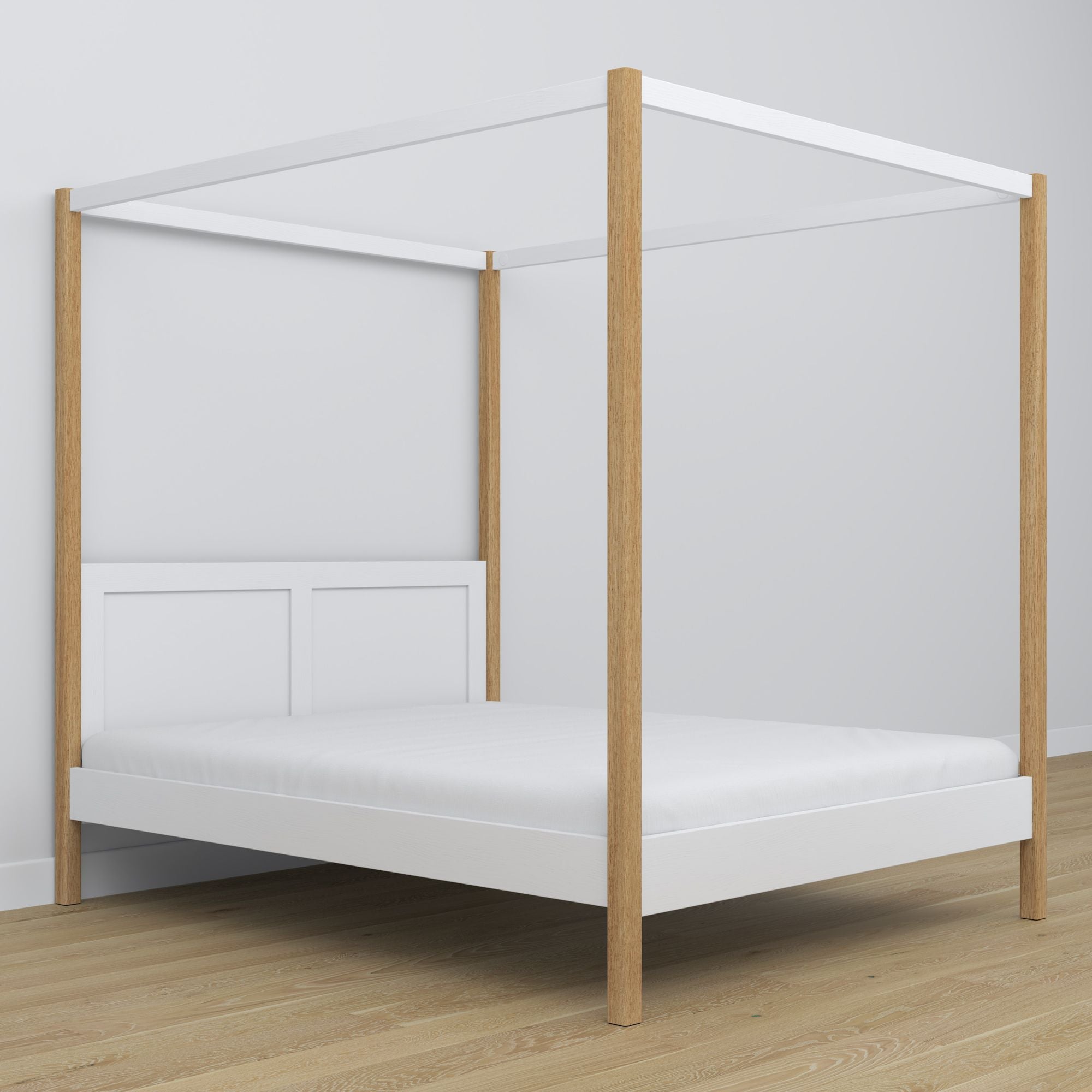 Letto con baldacchino in legno bianco-quercia – dimensioni e schema, Nizio Home