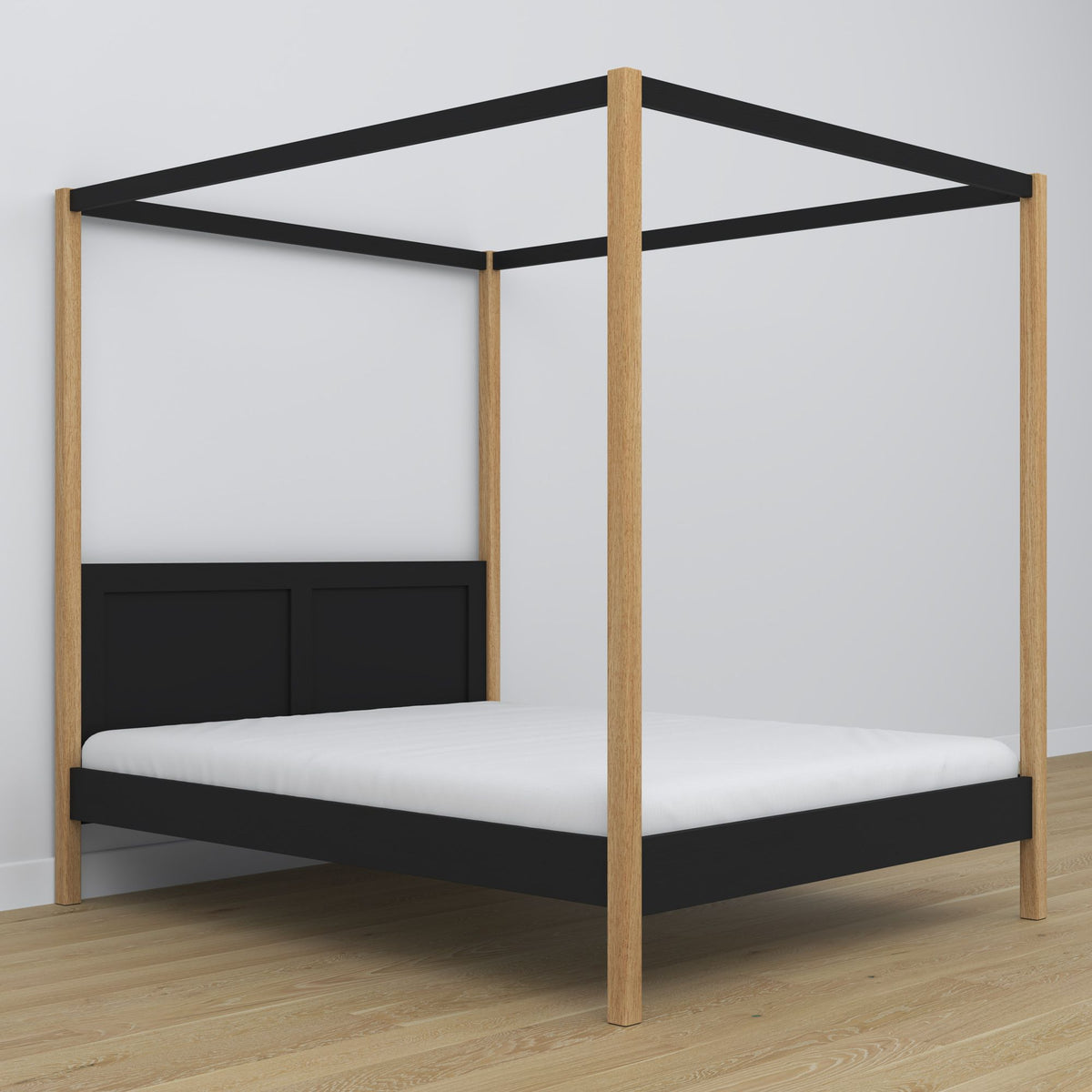 Letto con baldacchino in legno nero-quercia – dimensioni e schema, Nizio Home