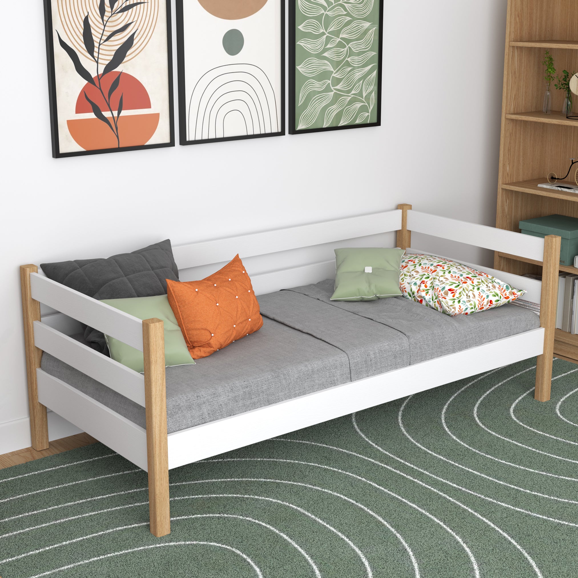 Sofa bed wooden white-oak – side view, shape and proportions of the furniture