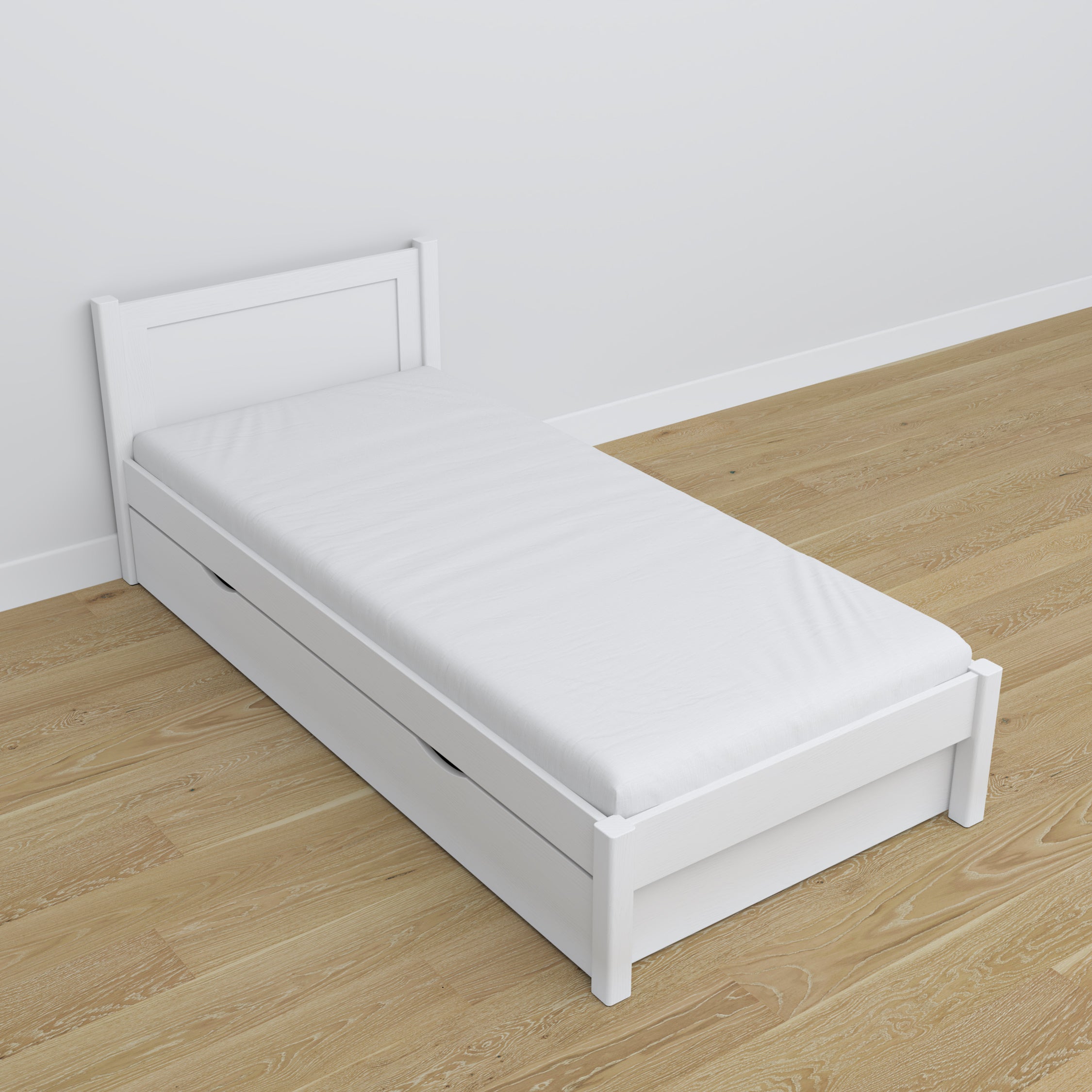 Wooden bed with drawer white – dimensions and diagram, Nizio Home