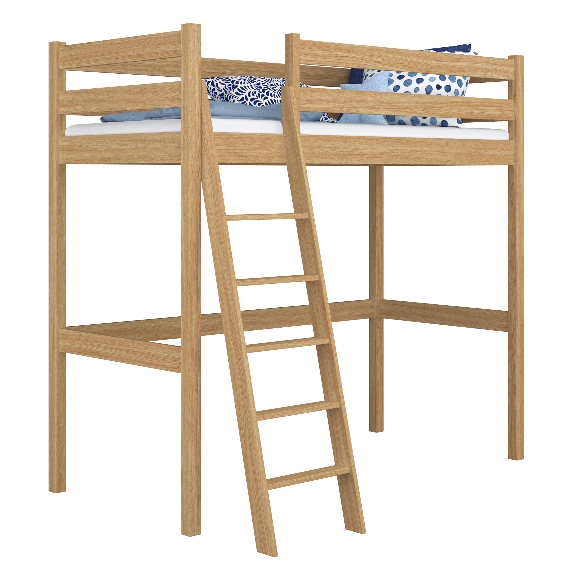 Loft bed natural oak – oak ladder and safety rail, Nizio Home