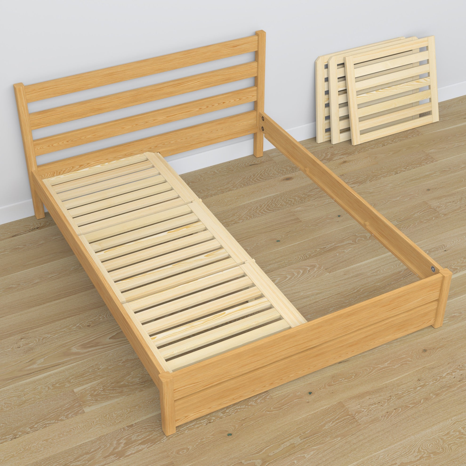 Double bed natural pine made of wood – dimensions and diagram, Nizio Home