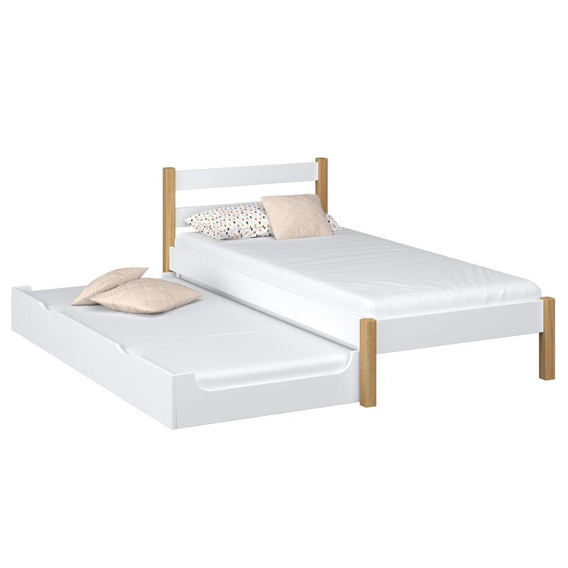 Letto con cassetto per materasso in legno bianco-quercia – stanza per bambini, scandi Nizio