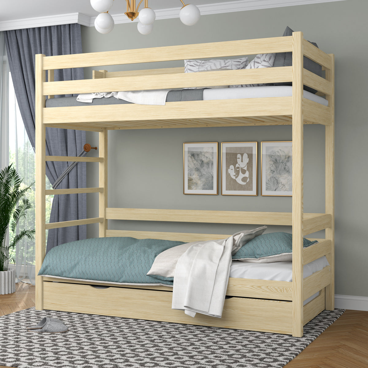 Lit superposé pin incolore z tiroir na matelas – barrière, en bois, Nizio Home