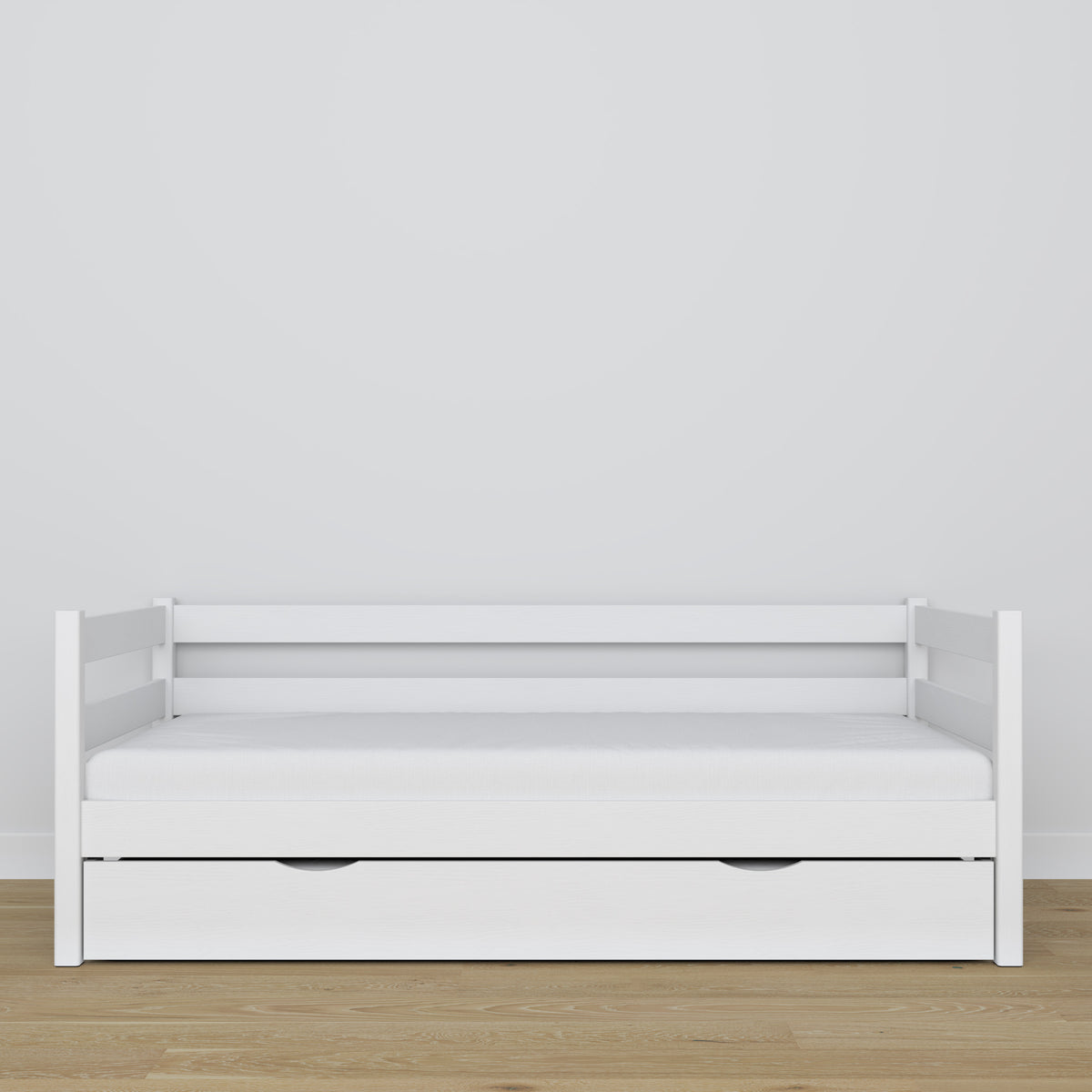 Łóżko sofa z szufladą na materac N01 biały – dodatkowy widok, ekologiczne drewno