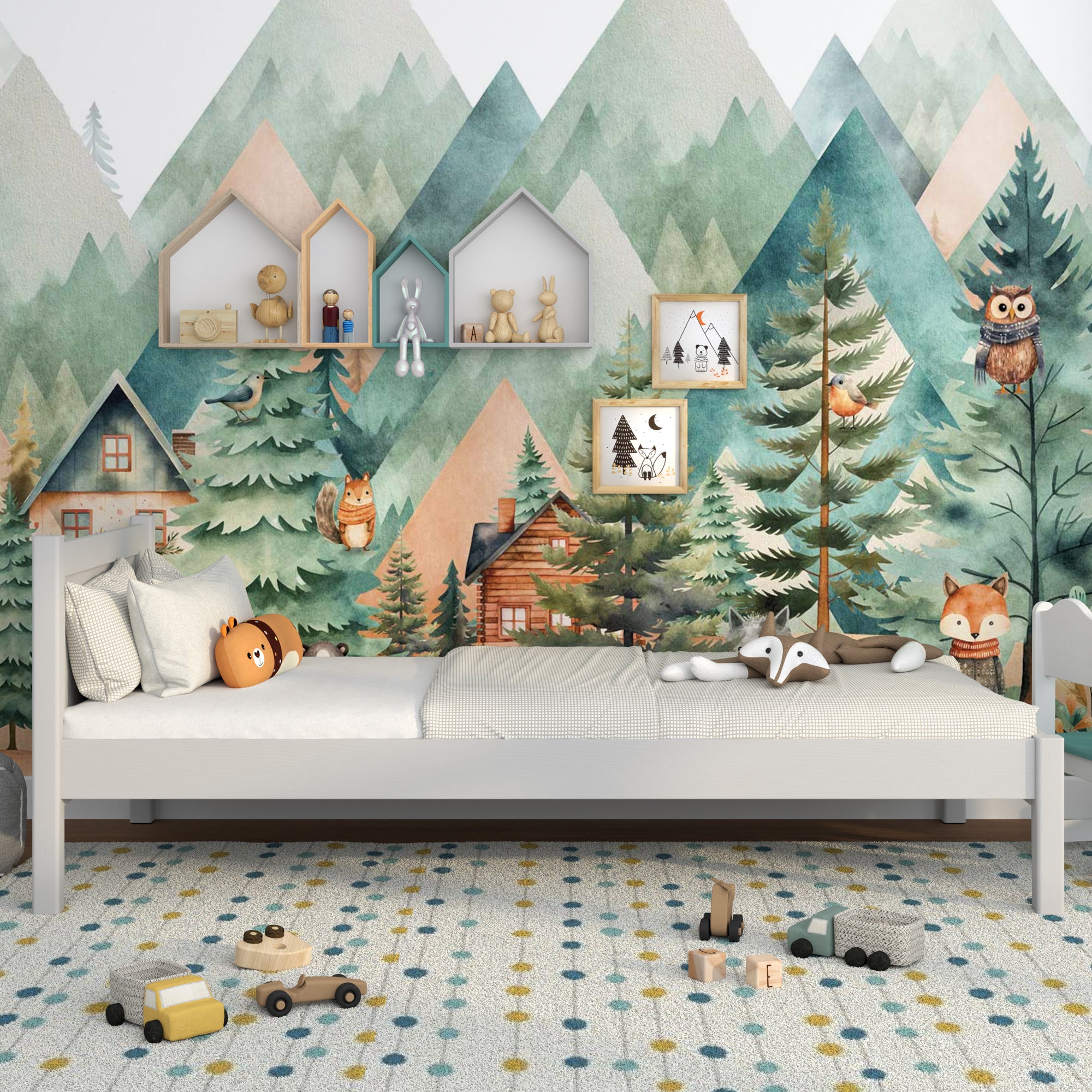 Letto singolo in legno grigio – vista laterale, proporzioni del mobile
