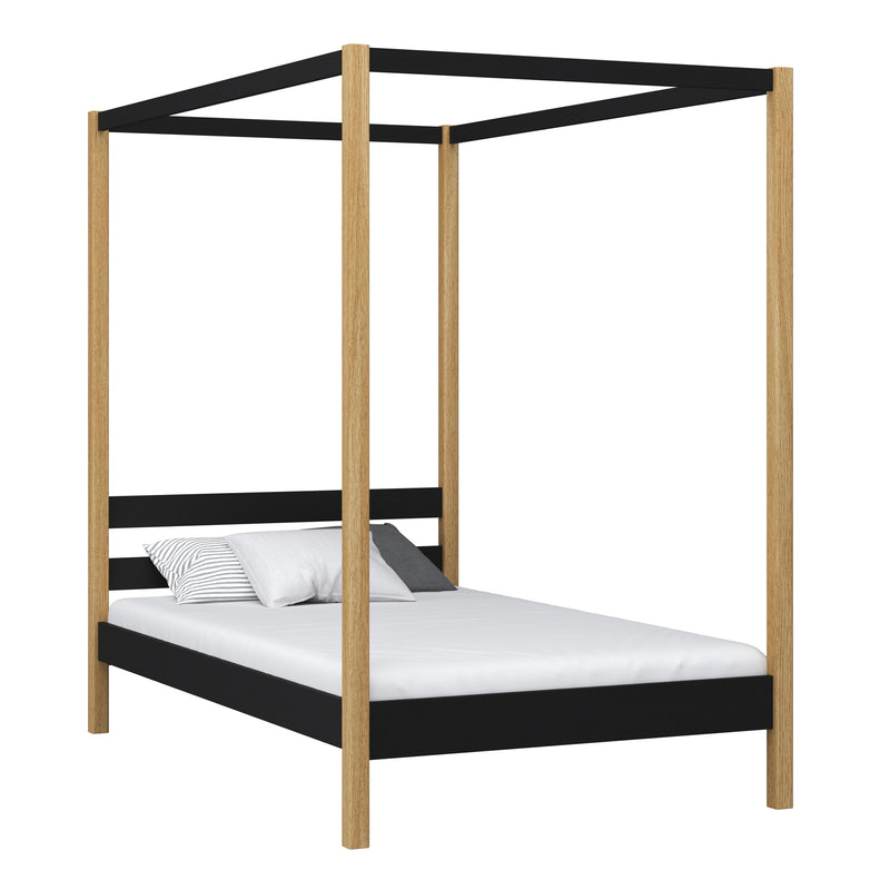 Himmelbett aus Holz, Schwarz-Eiche – Kinderzimmer, skandinavischer Stil Nizio
