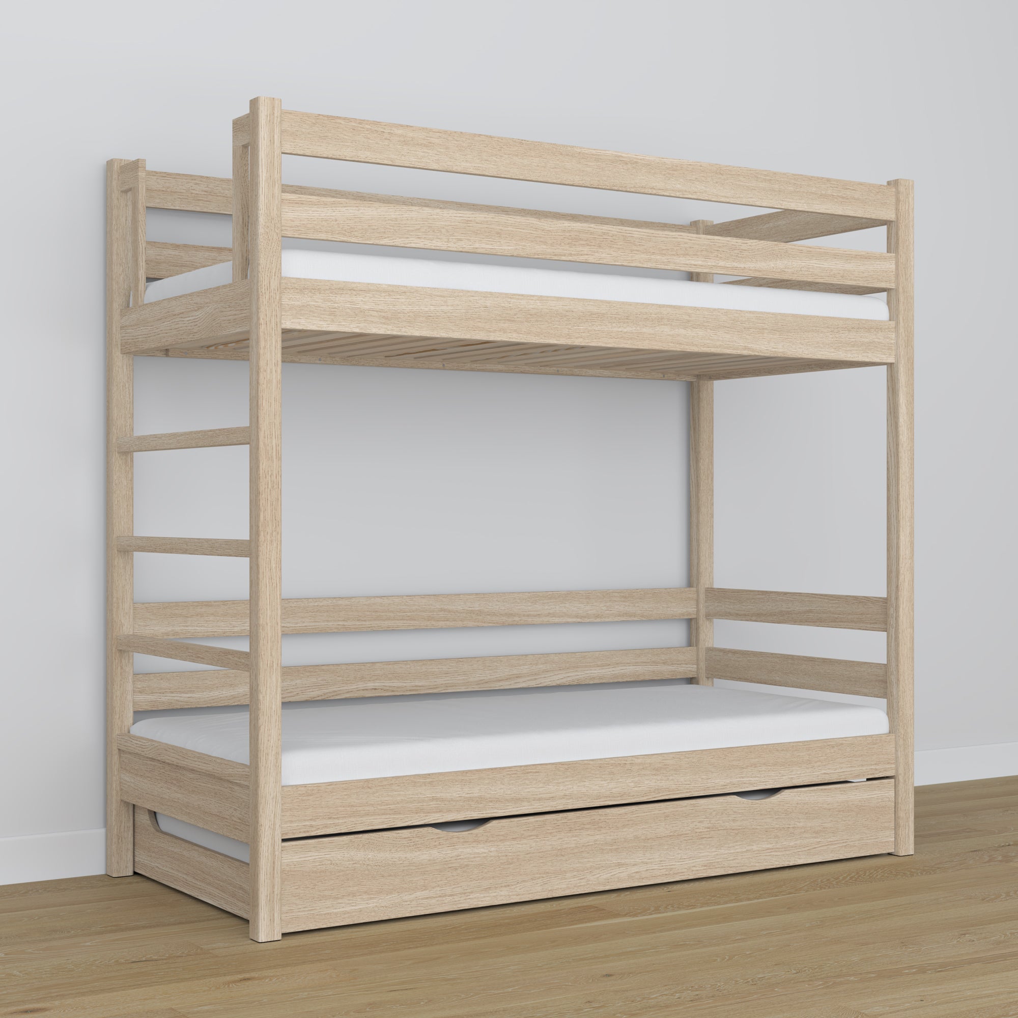 Letto a castello con cassetto per materasso quercia sbiancata con quercia – legno massello, stile scandi