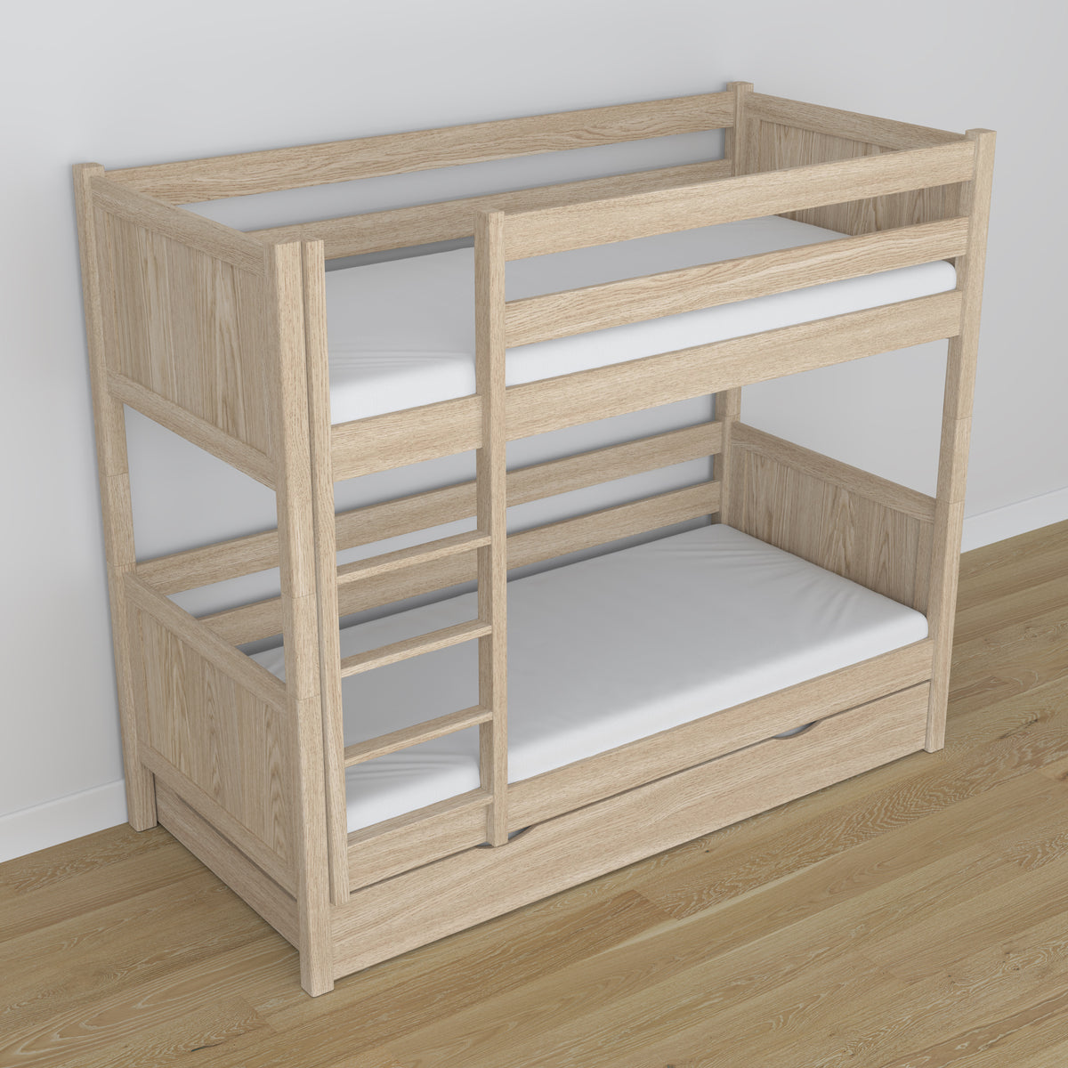 Letto a castello con cassetto per materasso quercia sbiancata con quercia – legno massello, stile scandi