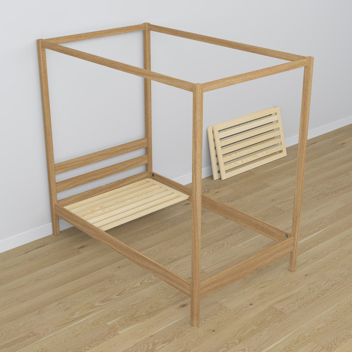Lit à baldaquin en chêne chêne naturel – décoration de chambre d'enfant scandinave
