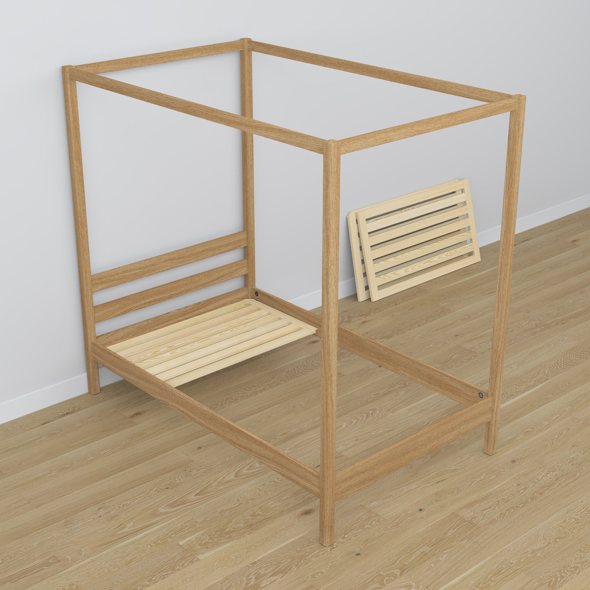 Lit à baldaquin en chêne chêne naturel – décoration de chambre d'enfant scandinave
