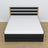 Double bed with wooden drawer black with oak – angled view, scandi bedroom