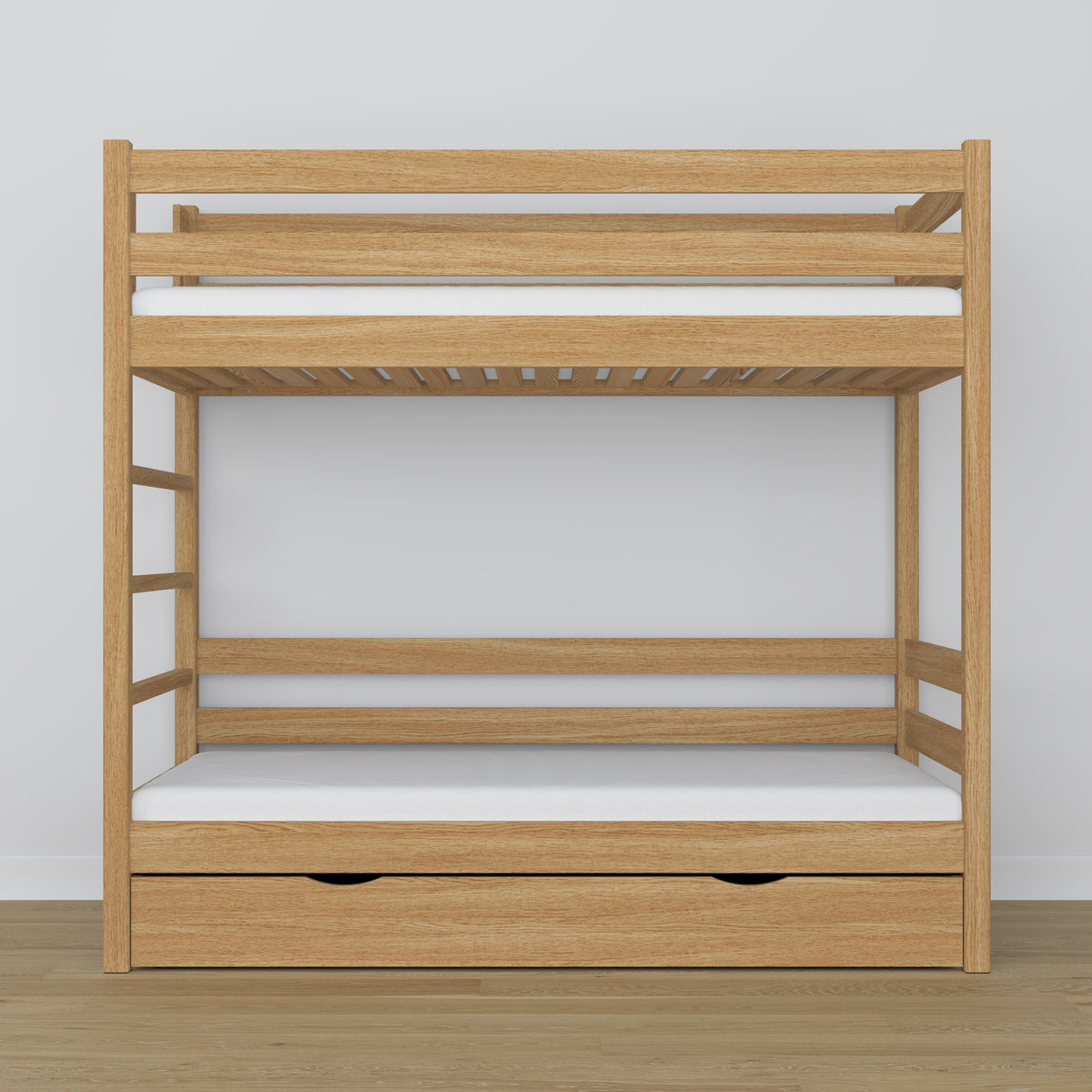 Etagenbett Natureiche – Lattenrost aus Eiche mit Slats, Seitenansicht