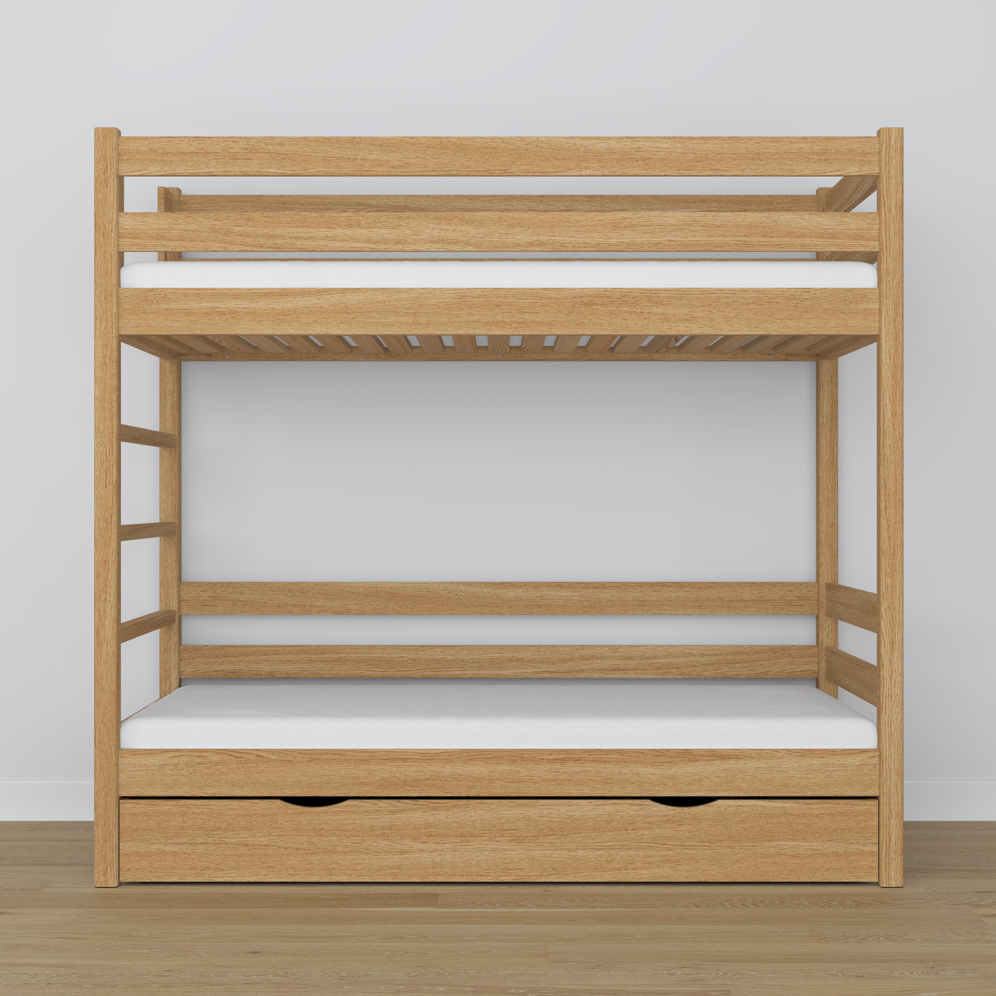 Etagenbett Natureiche – Lattenrost aus Eiche mit Slats, Seitenansicht