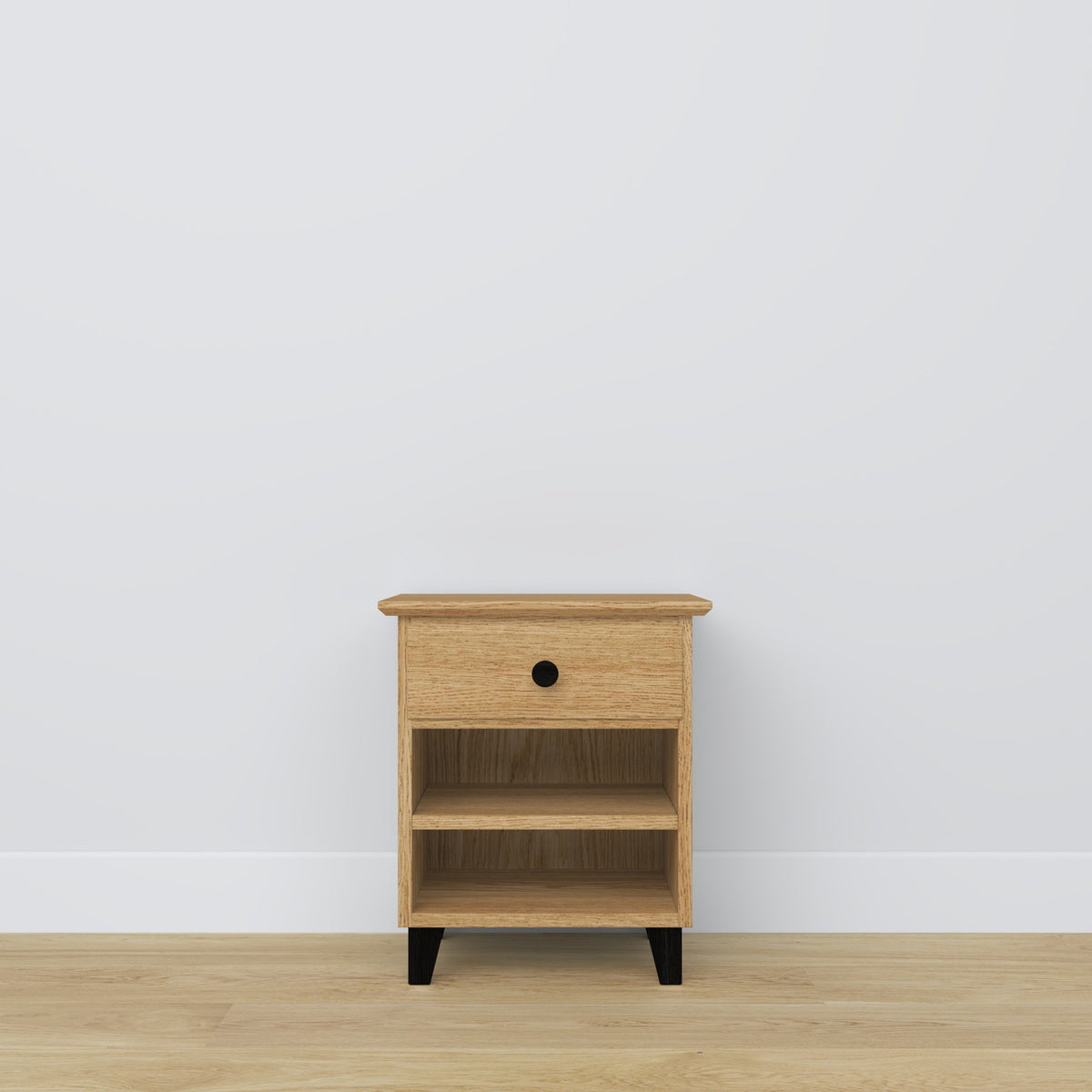Comodino con cassetto N02 in rovere naturale con nero – camera da letto, stile scandinavo