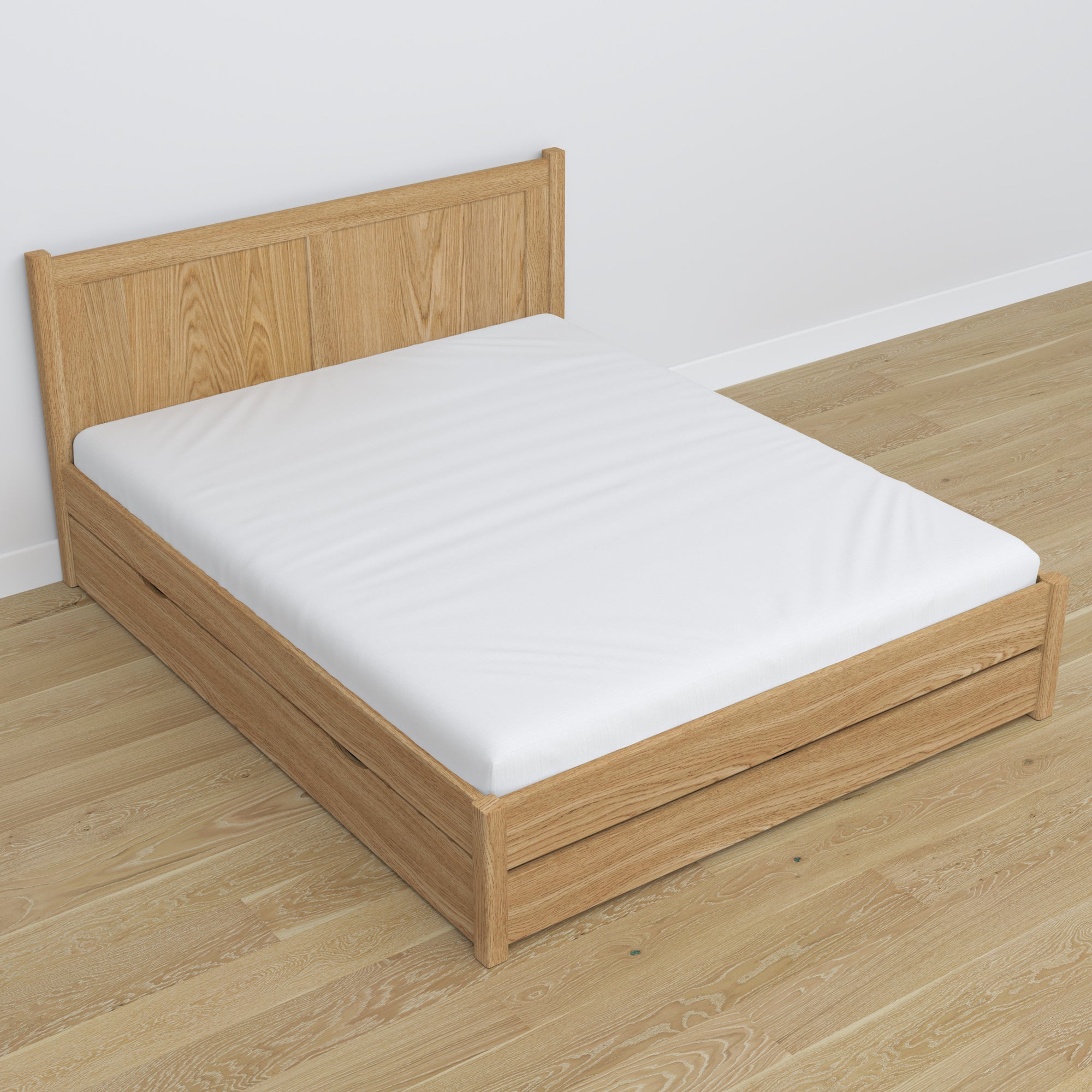 Oak double bed with drawer natural oak – capacity and functionality