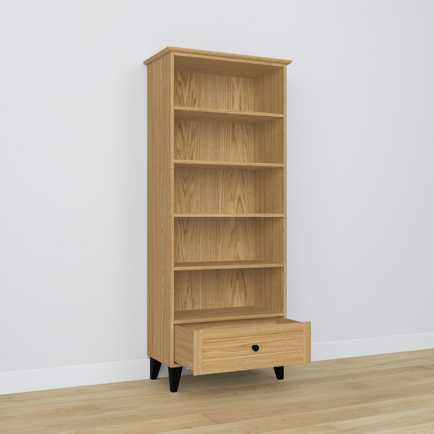 Regal 1S 80 Natureiche mit Schwarz aus Eiche – Seitenansicht, Tiefe und Profil