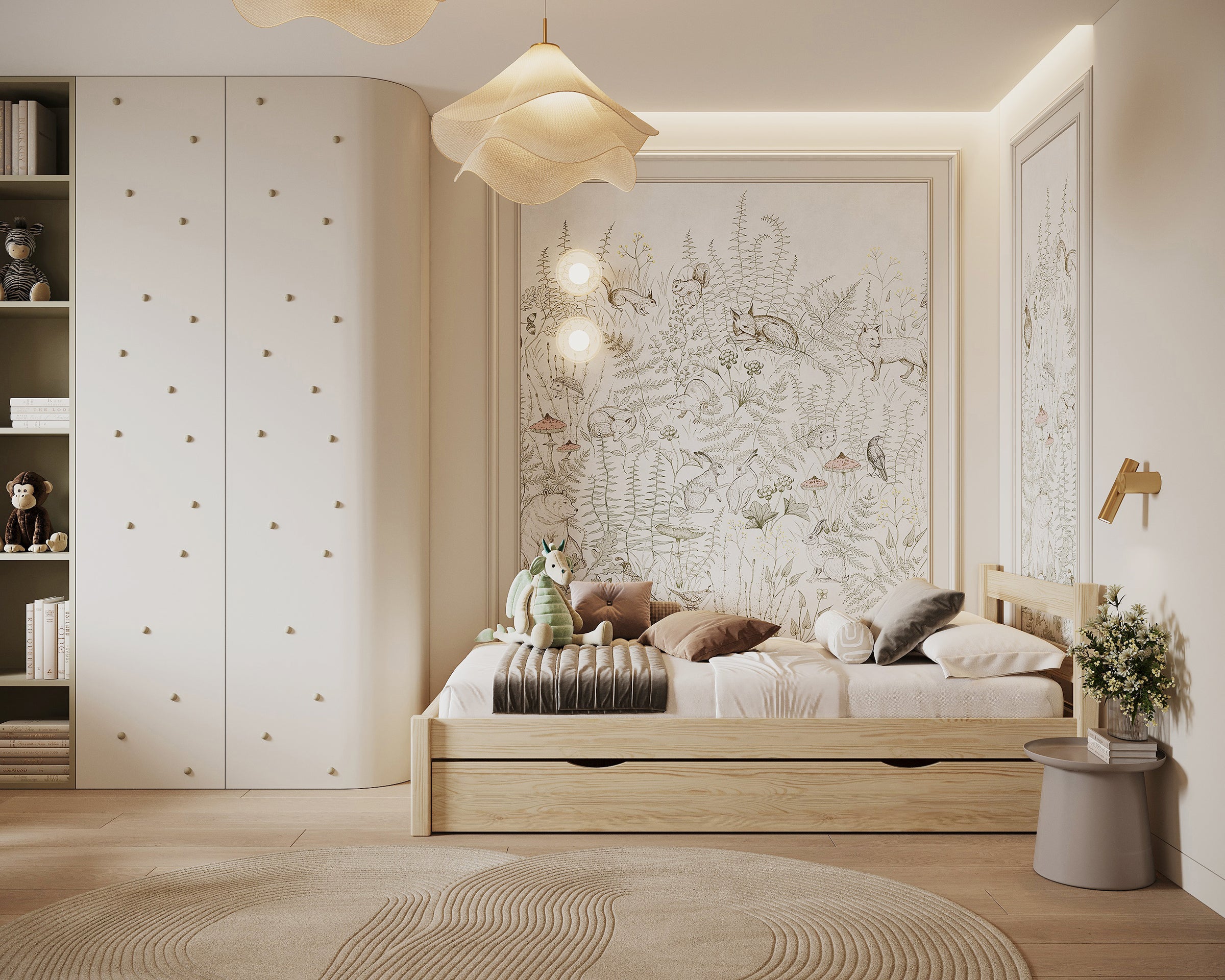 Letto pino trasparente con cassetto per materasso – vista laterale, in legno, Nizio Home
