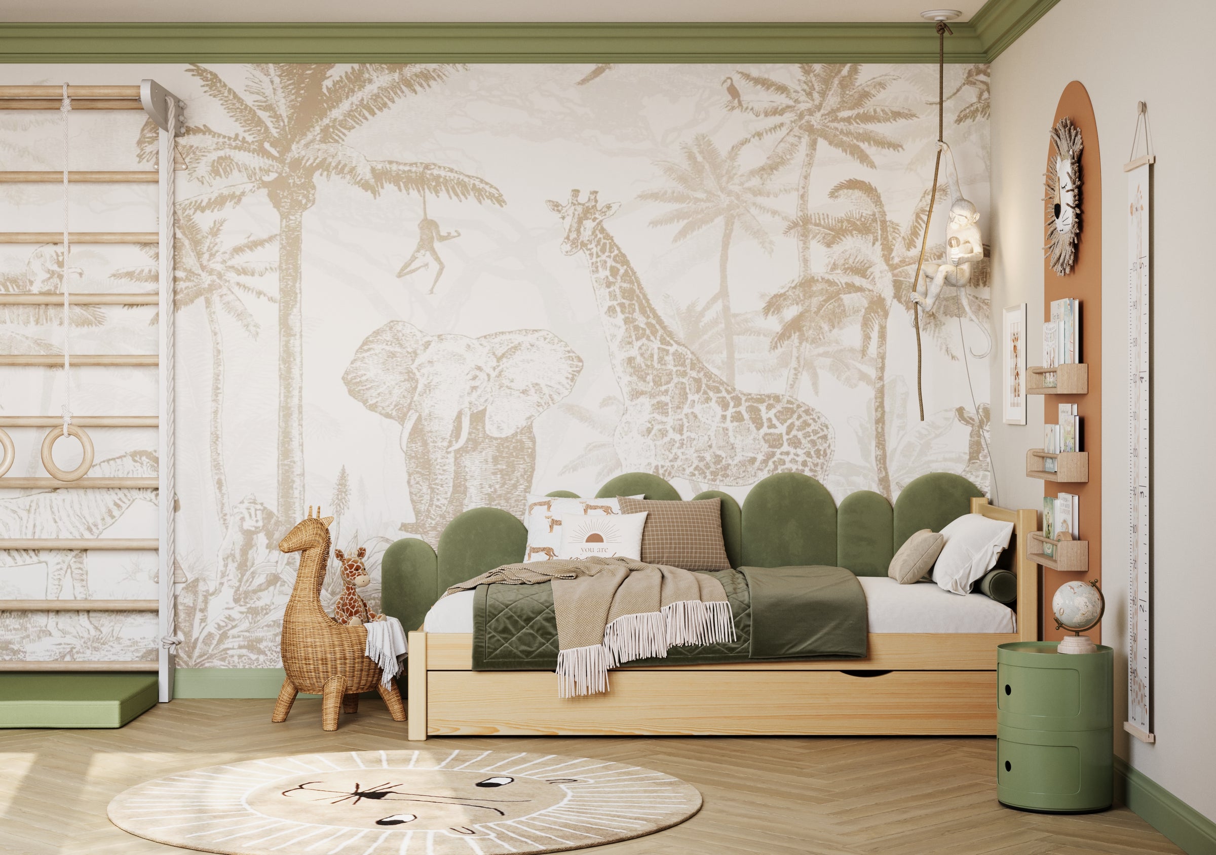 Letto con cassetto in legno pino naturale – stanza per bambini, allestimento scandi
