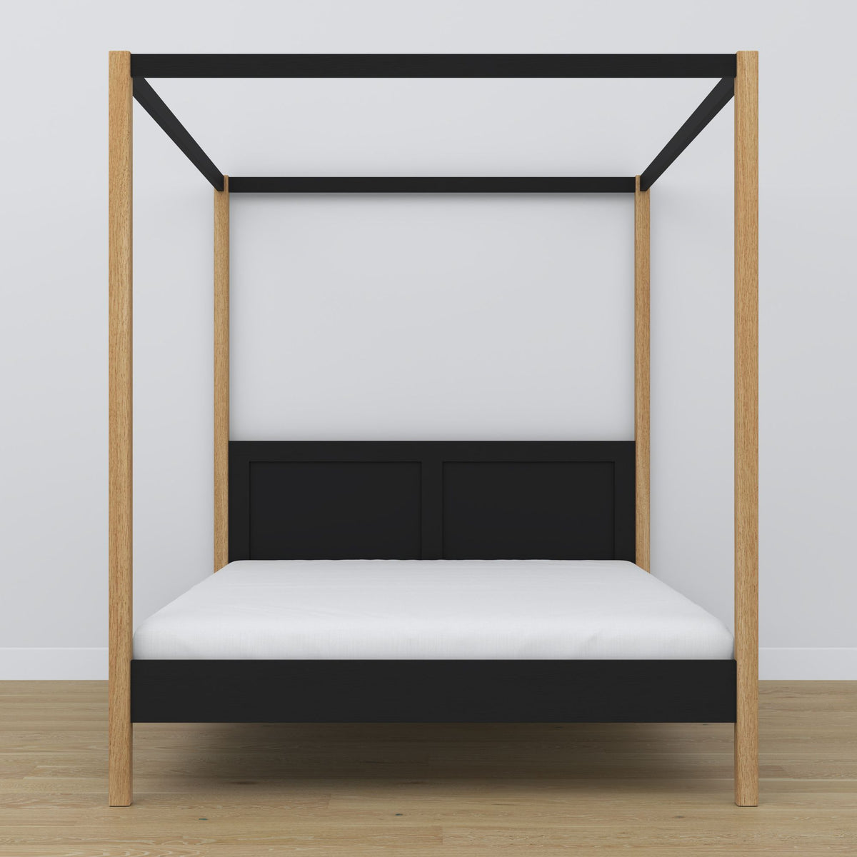 Letto matrimoniale nero-quercia con baldacchino – angolo ramy in legno, dettaglio