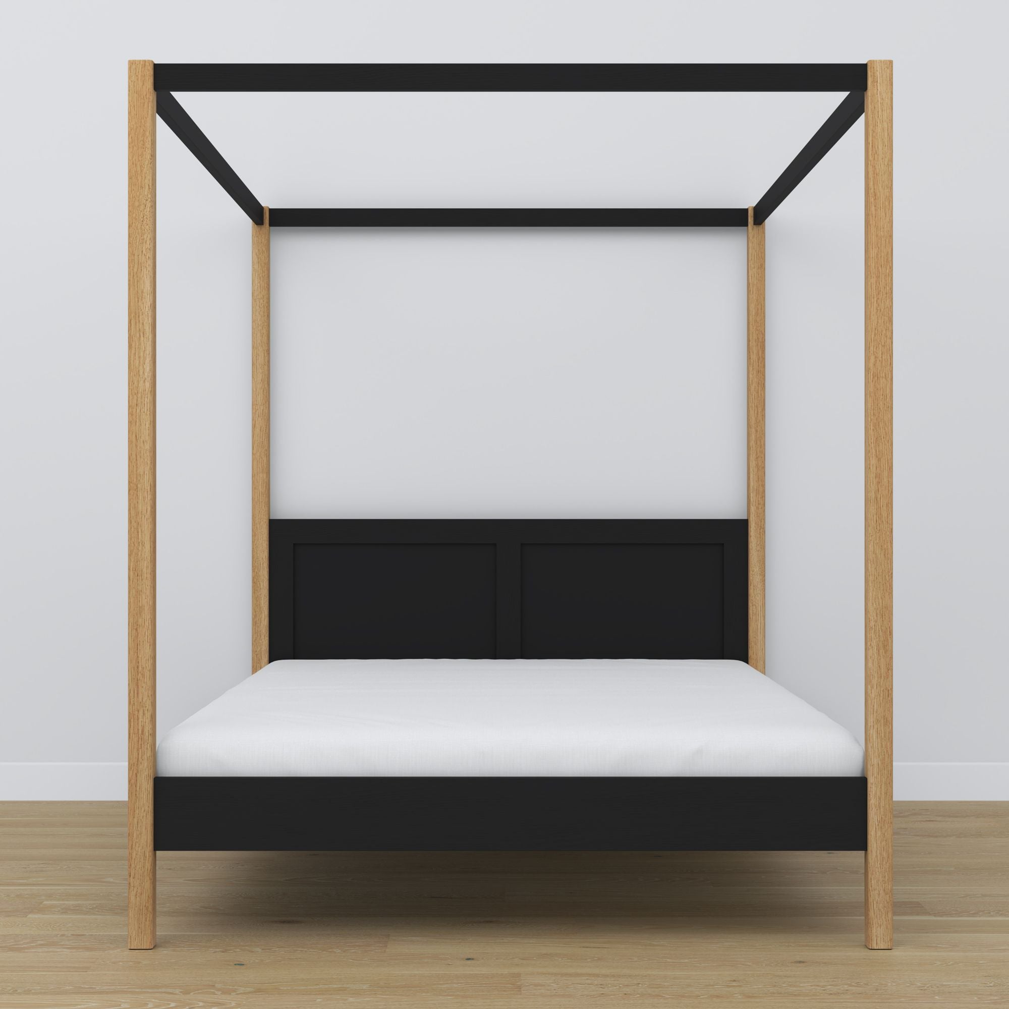 Letto matrimoniale nero-quercia con baldacchino – angolo ramy in legno, dettaglio