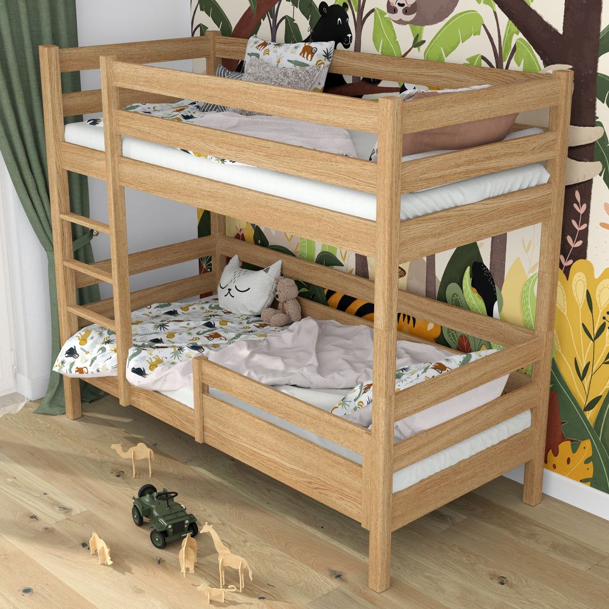 Bed fall protection | natural oak
