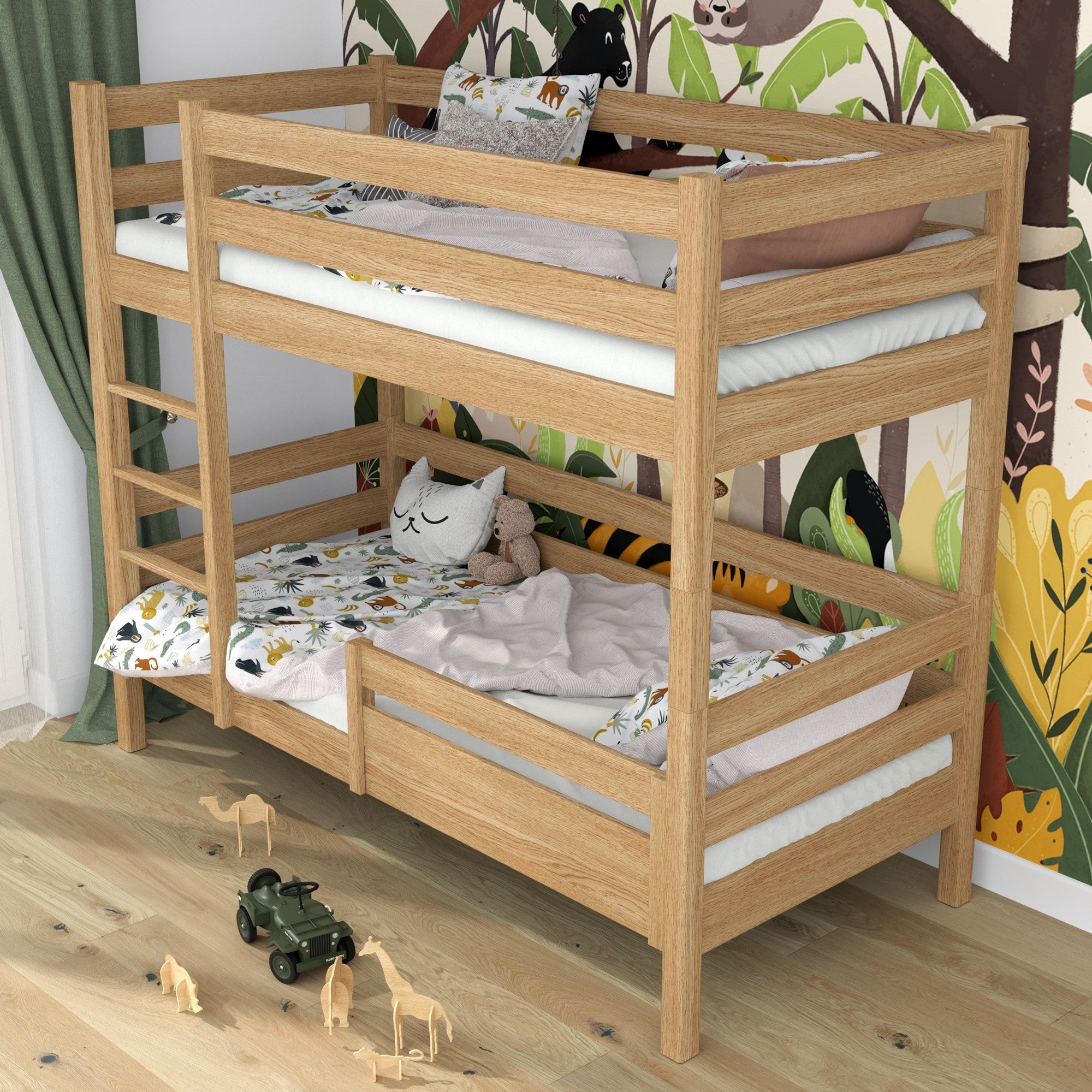 Bed fall protection | natural oak