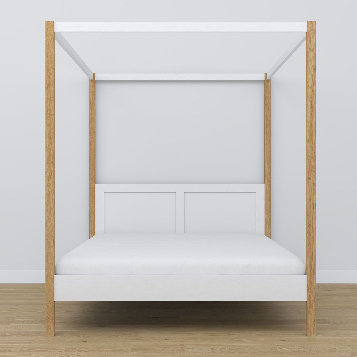 Letto matrimoniale bianco-quercia con baldacchino – angolo ramy in legno, dettaglio