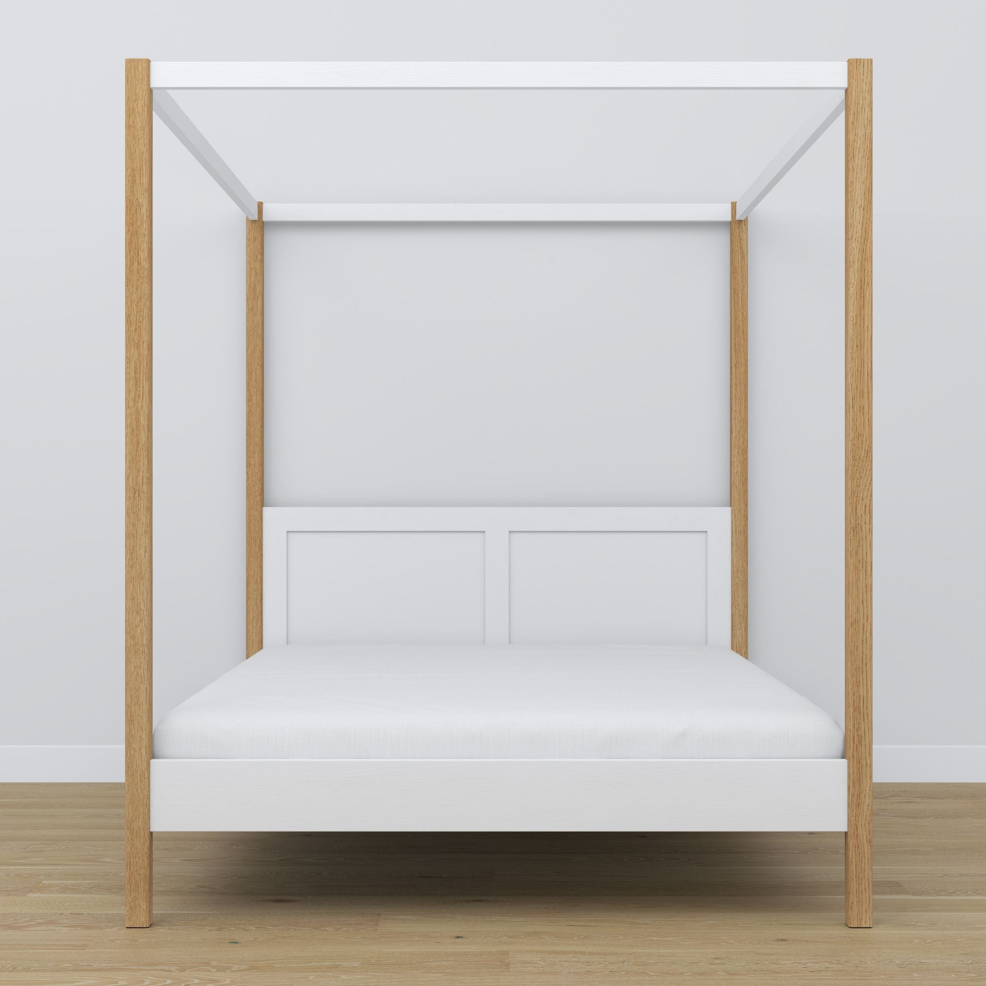 Letto matrimoniale bianco-quercia con baldacchino – angolo ramy in legno, dettaglio