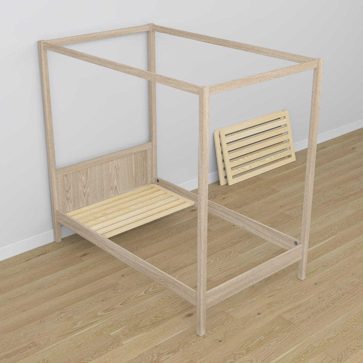Bett eiche gebleicht mit Baldachin – Eichendetails und Verbindungen, Nizio Home