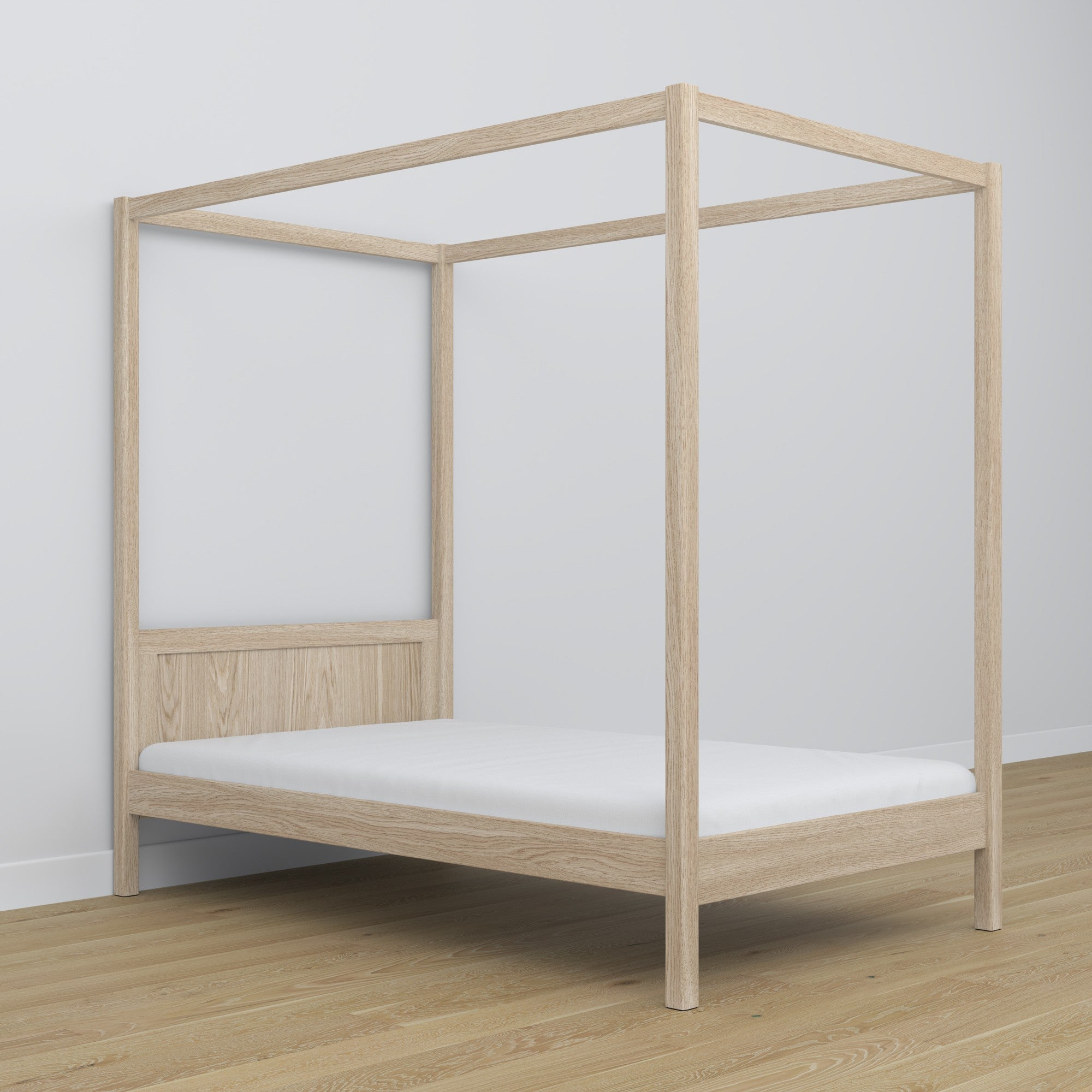 Bleached Oak Canopy Bed – Decorative Oak Frame, Safe for Children