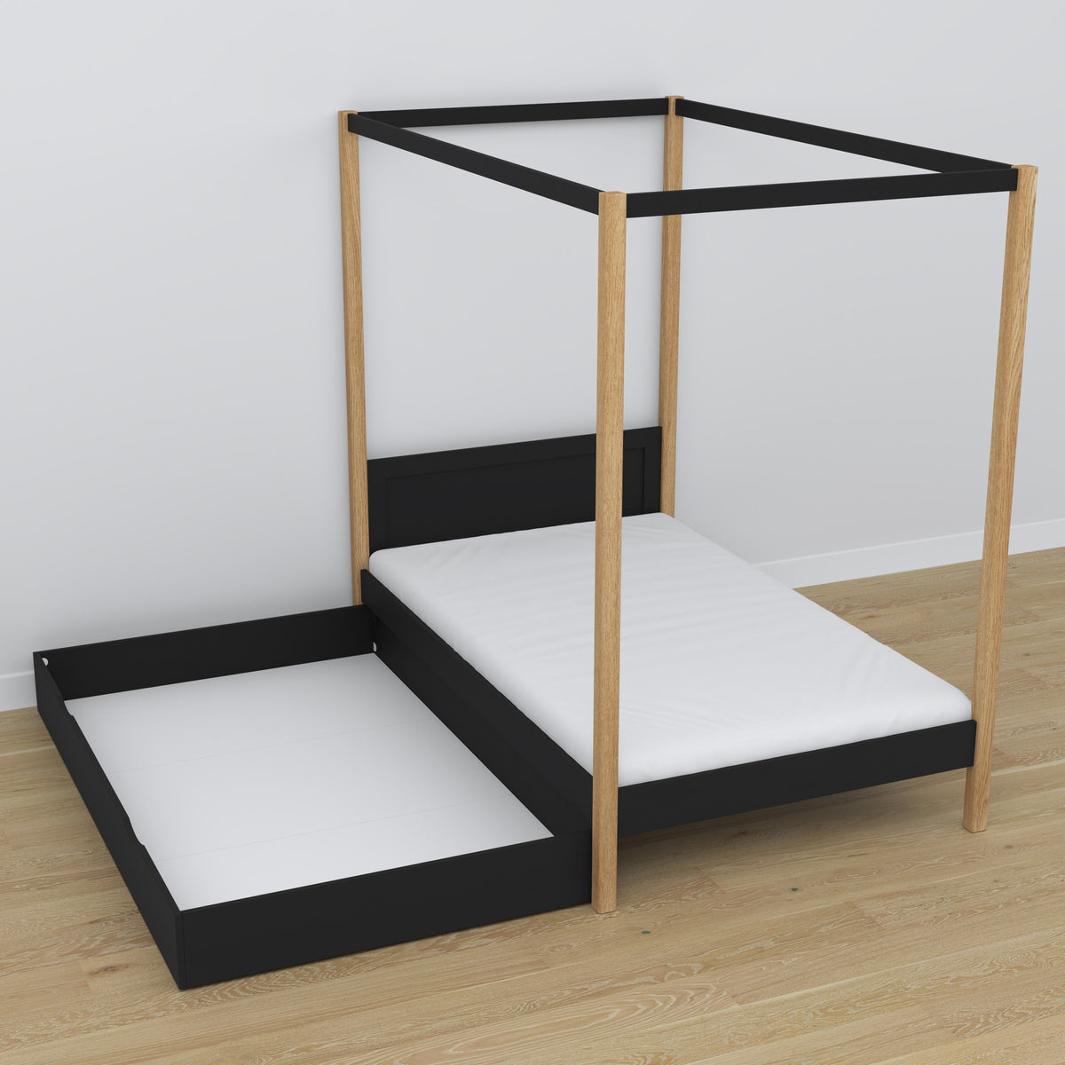 Himmelbett aus Holz, Schwarz-Eiche – Dekorationsrahmen, Kinderzimmer