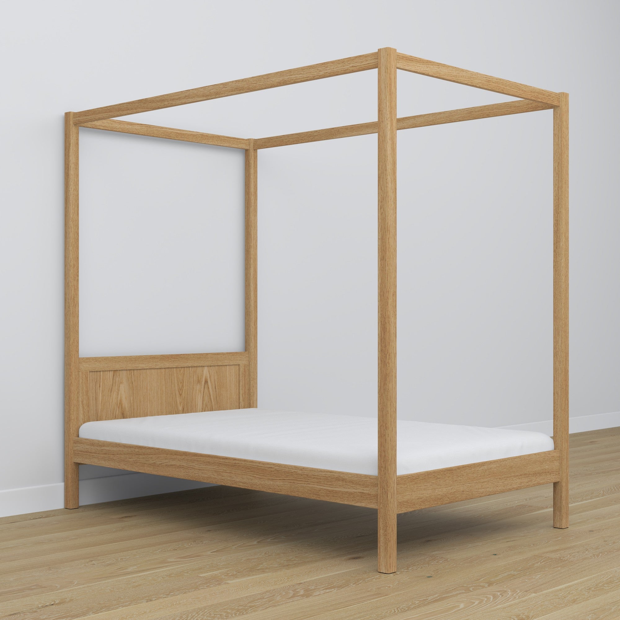 Natural Oak Canopy Bed – Decorative Oak Frame, Safe for Children