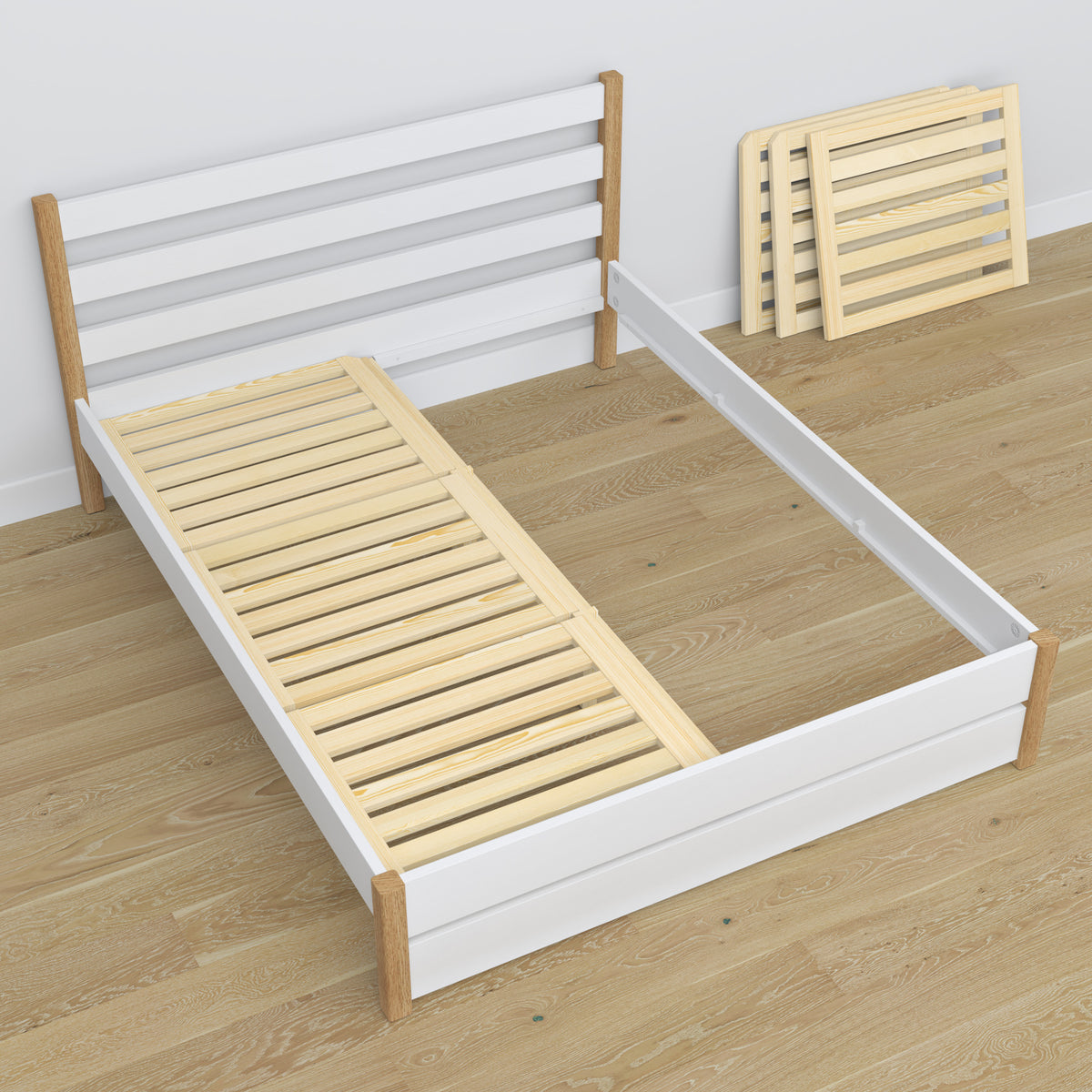 Doppelbett Weiß-Eiche aus Holz – Maße und Schema, Nizio Home