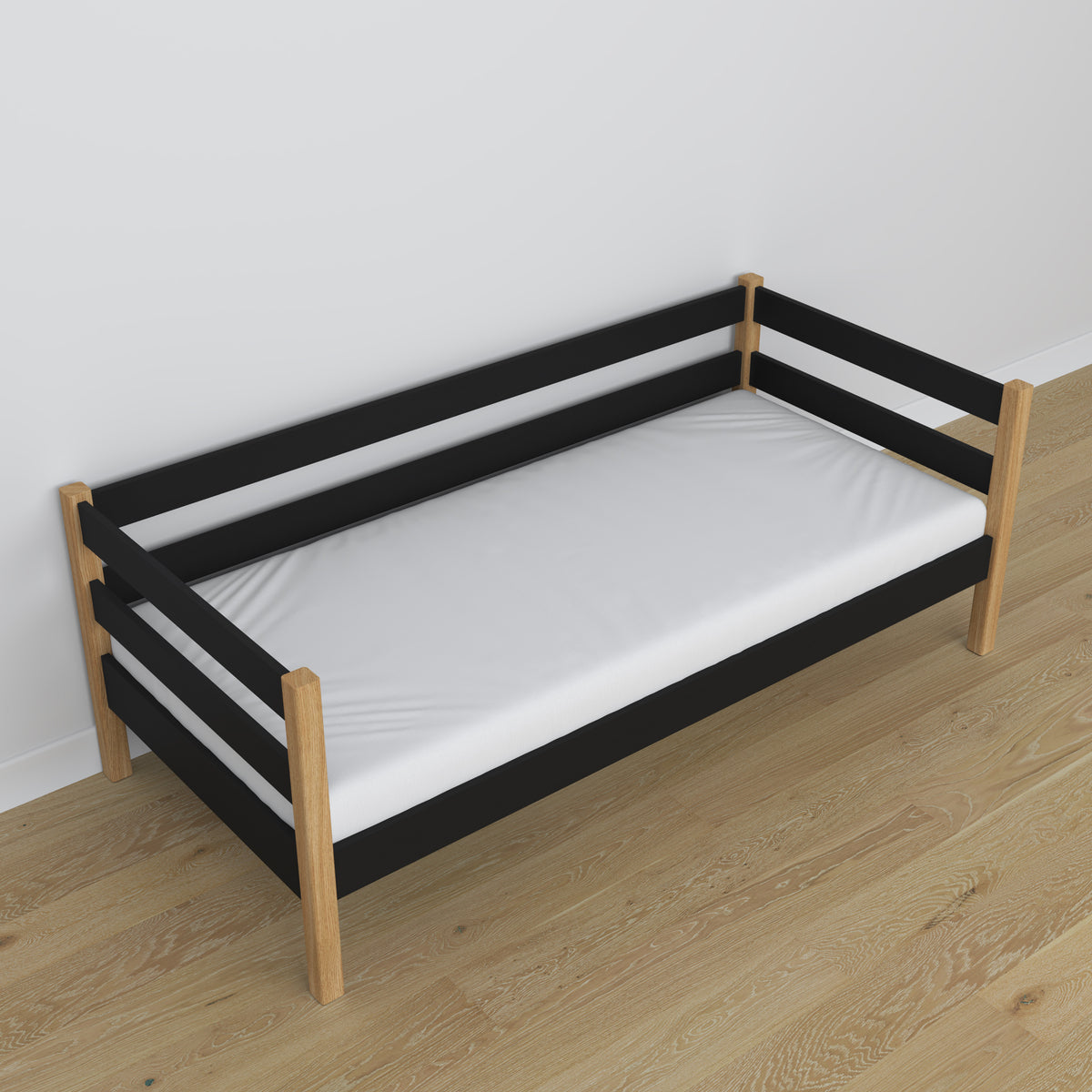 Sofa bed black-oak made of wood – dimensions and diagram, Nizio
