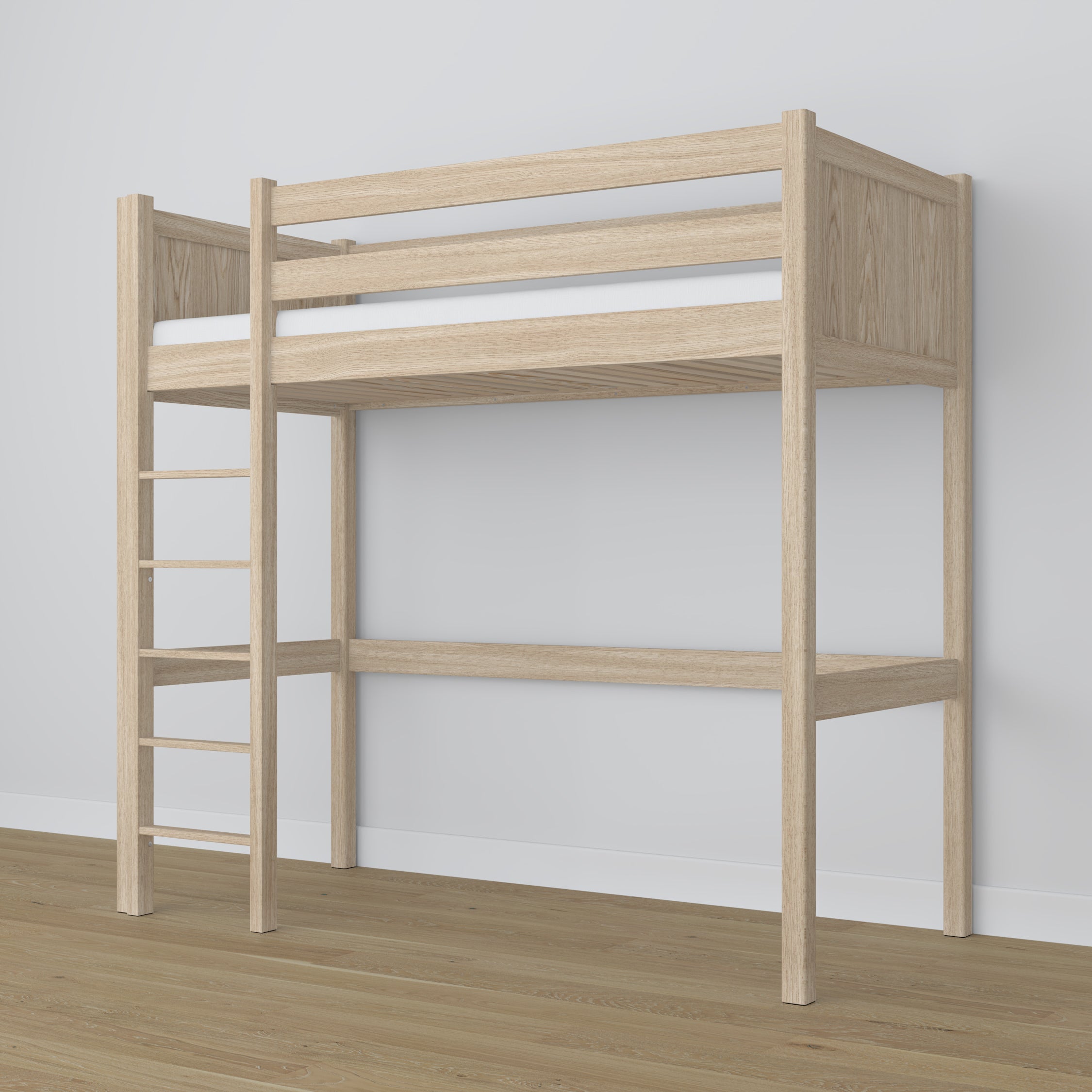 Bleached Oak Loft Bed – Free Space Under the Sleeping Area, Nizio