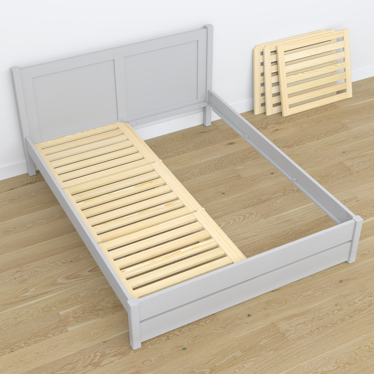 Lit double gris en bois – dimensions et schéma, Nizio Home