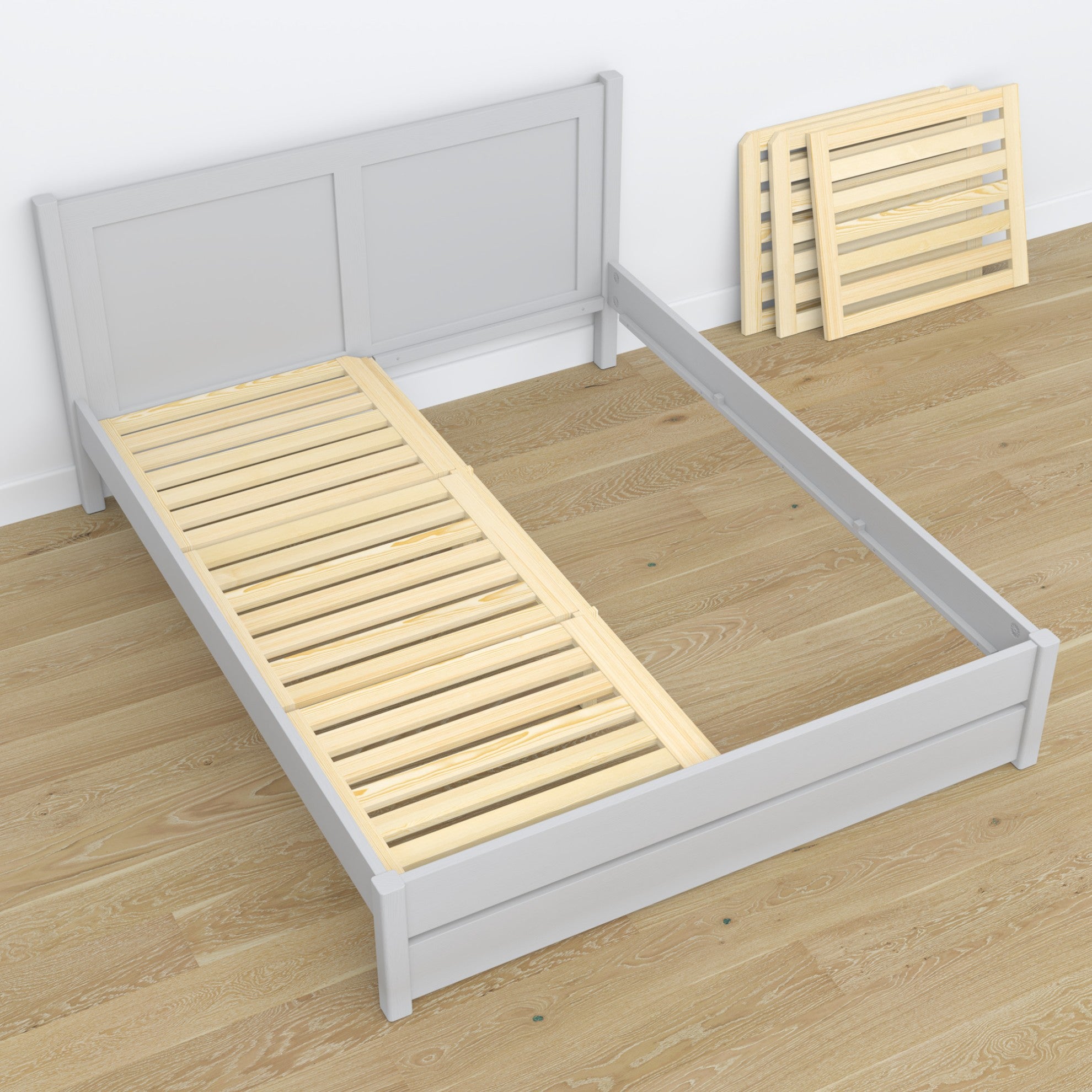 Lit double gris en bois – dimensions et schéma, Nizio Home