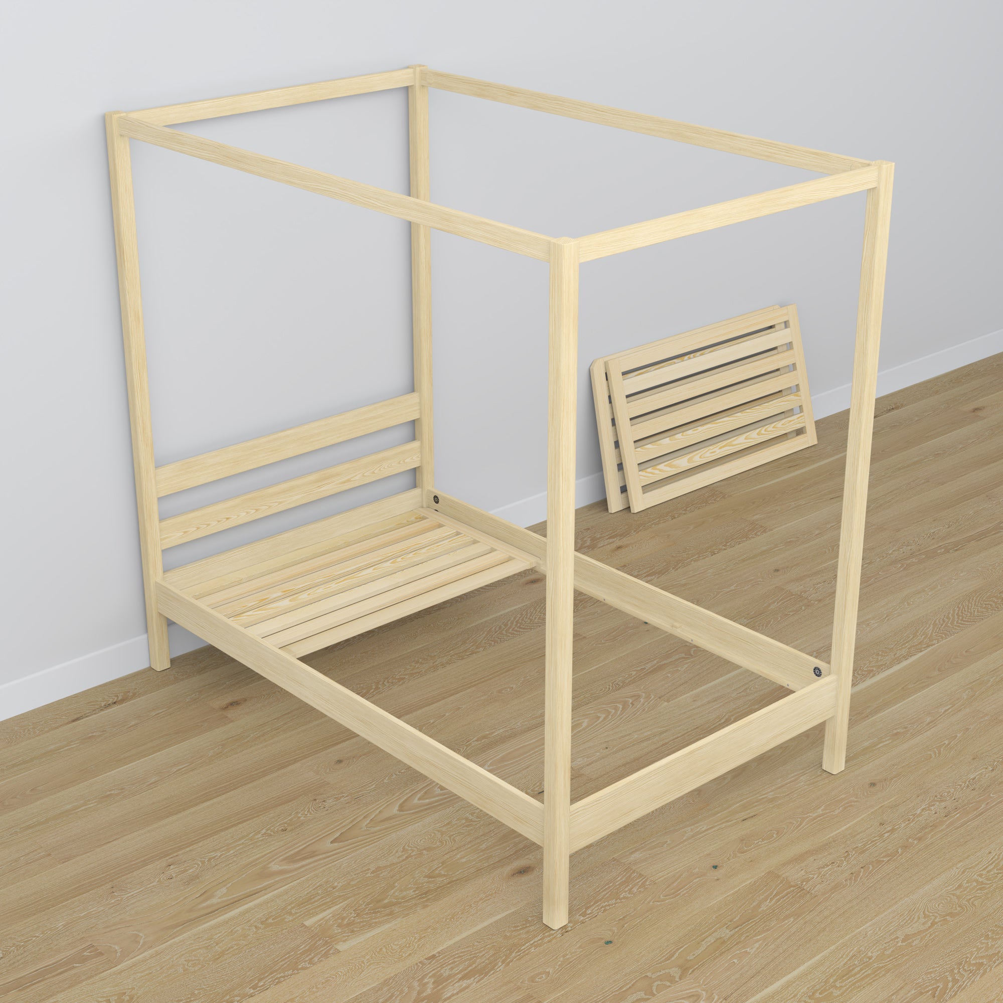 Lit à baldaquin en bois pin incolore – décoration de chambre d'enfant scandinave