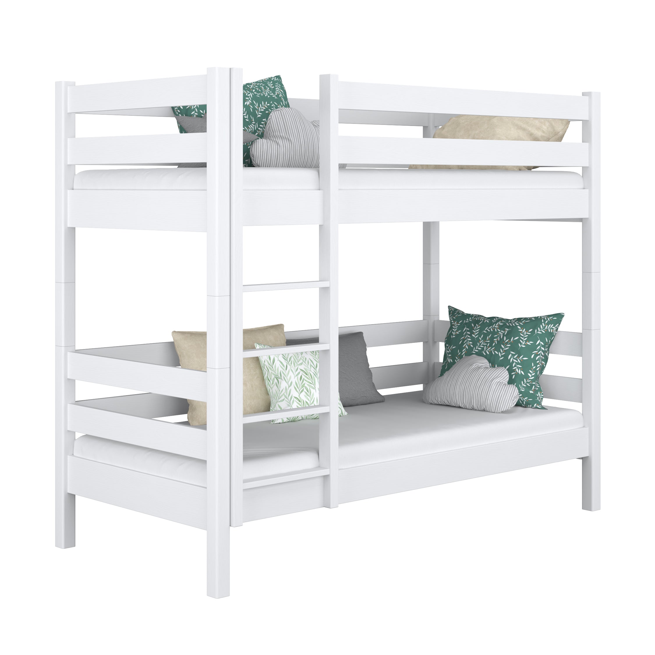 White bunk bed N01 made of pine wood – ladder mounted on the side