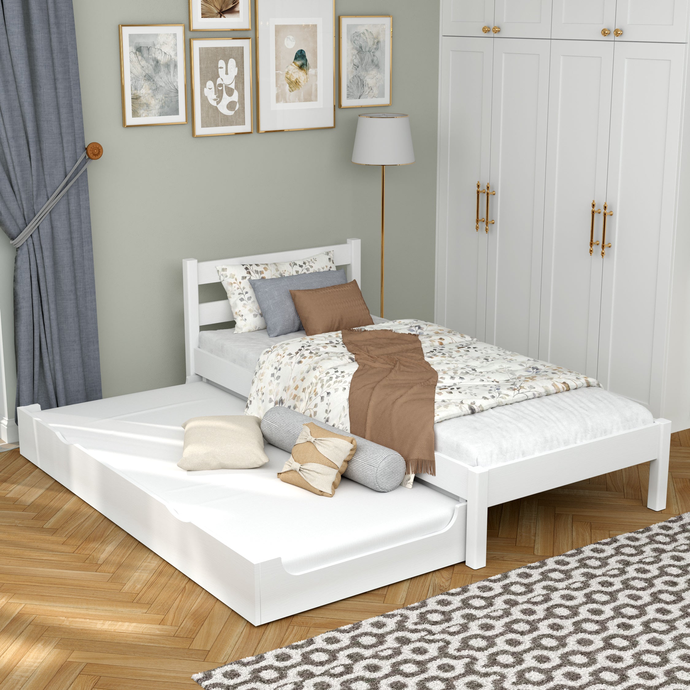 Letto bianco con cassetto per materasso aggiuntivo – in legno, per bambini Nizio