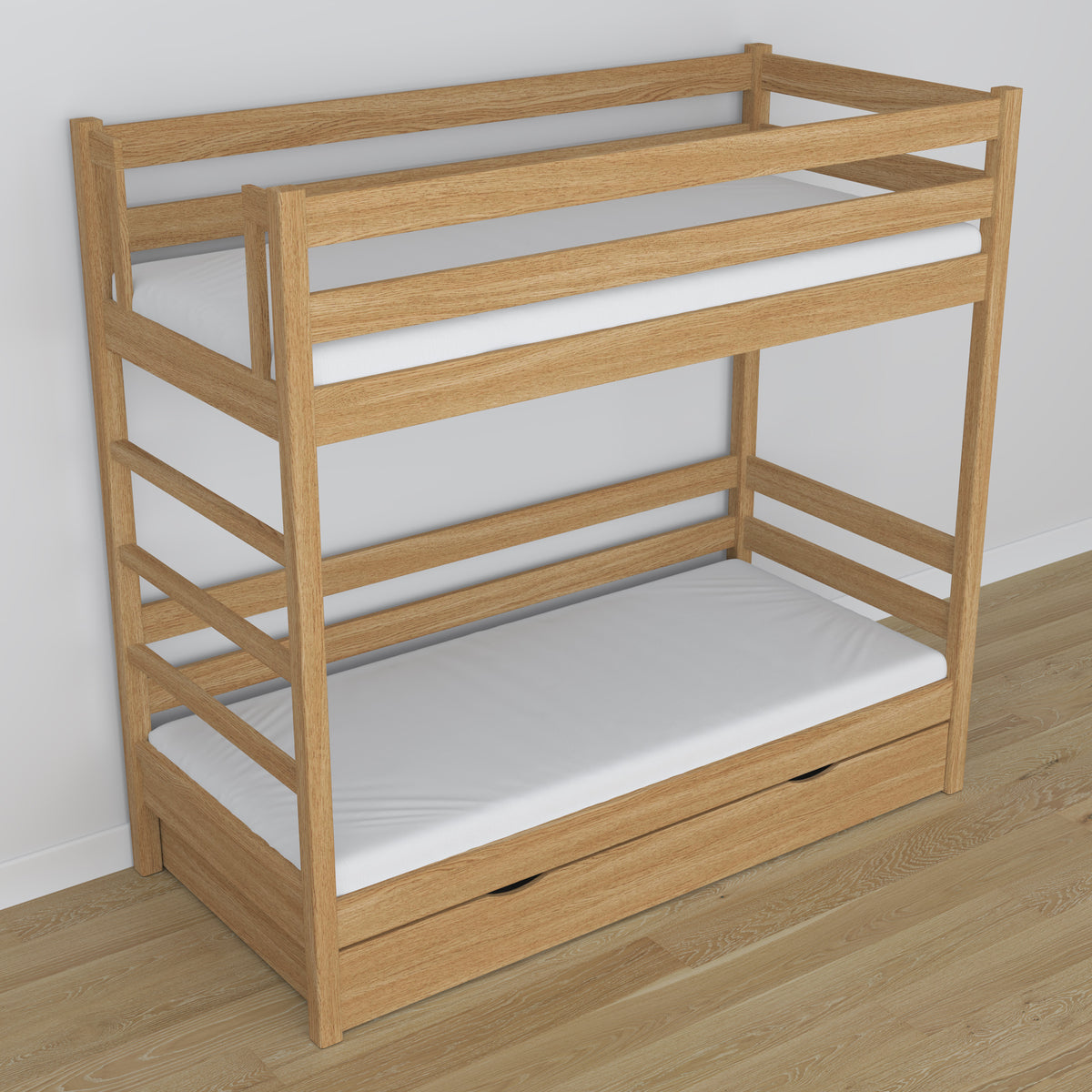 Etagenbett aus Natureiche – Details der Verbindungen und Leiter, Kinderzimmer