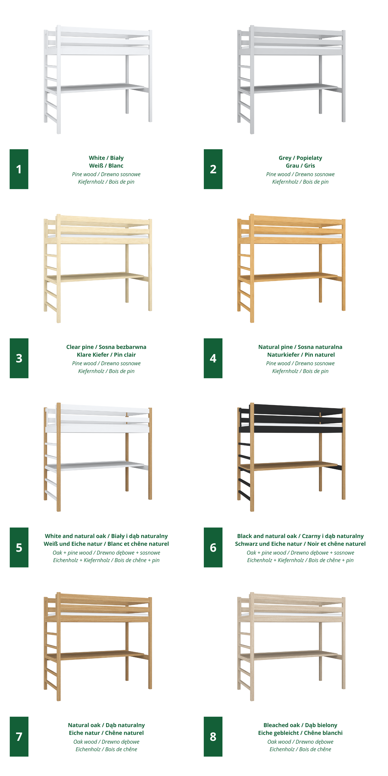 Wooden loft bed with desk N01 RAL/NCS