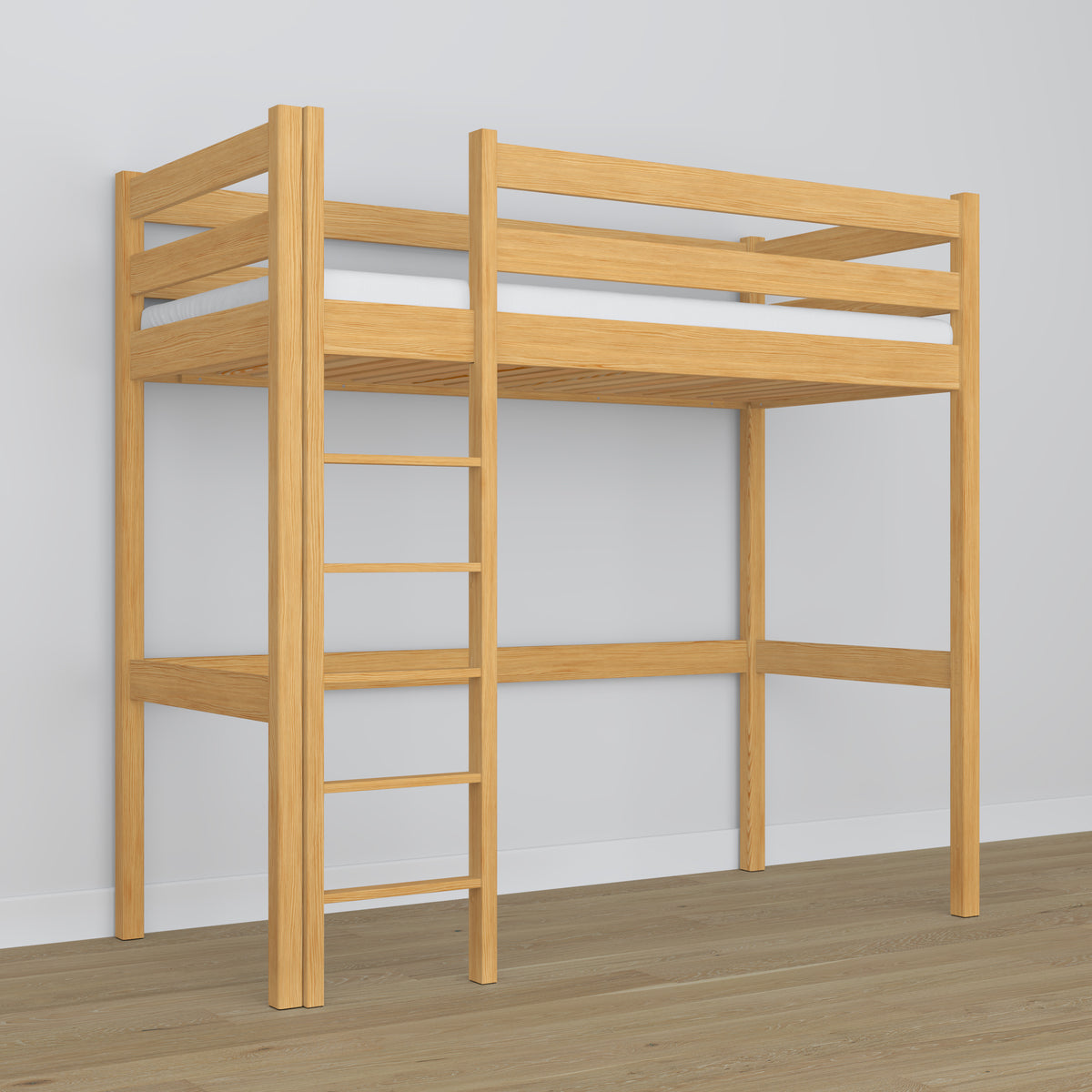 Letto a soppalco in legno pino naturale – spazio libero sotto camera da letto, Nizio