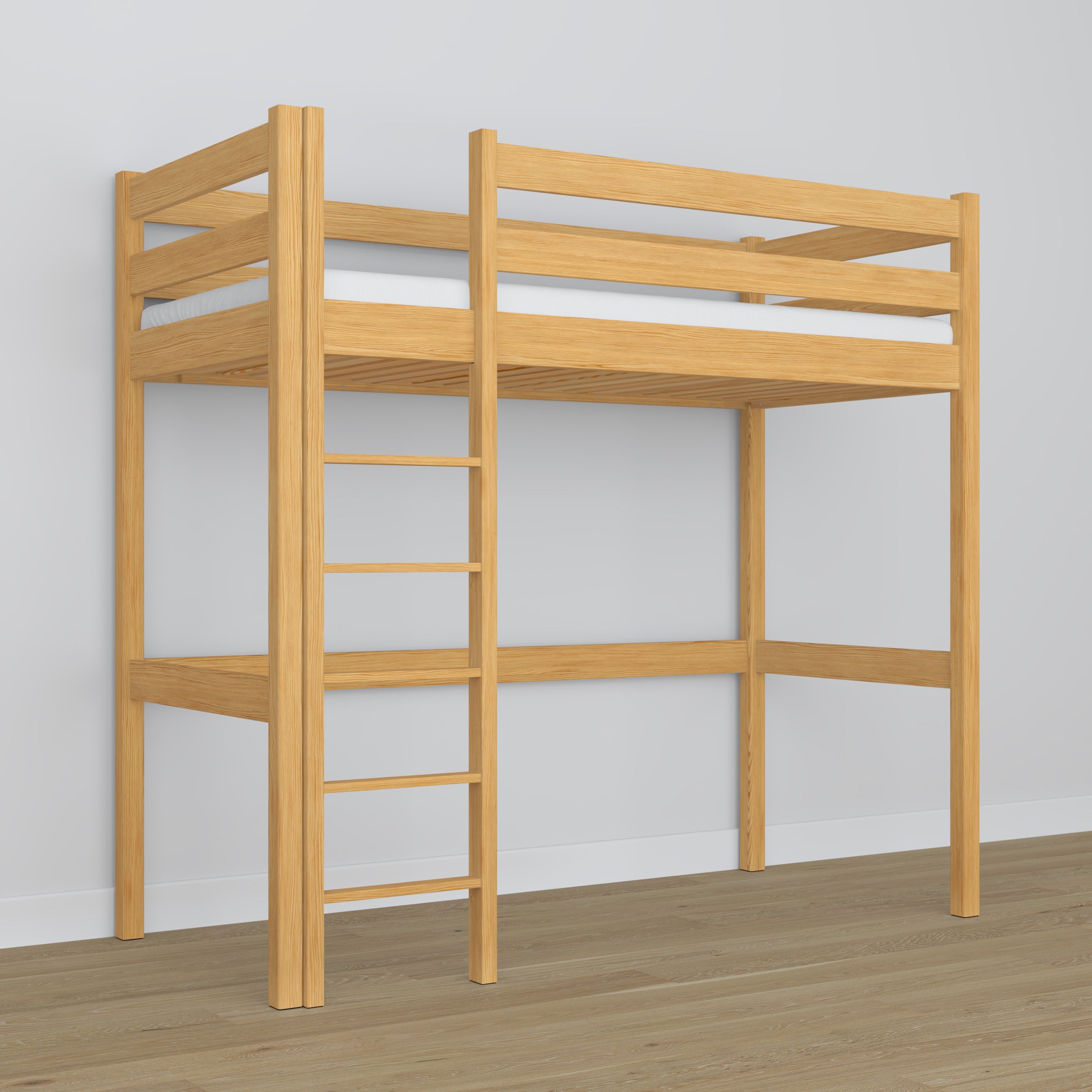 Letto a soppalco in legno pino naturale – spazio libero sotto camera da letto, Nizio
