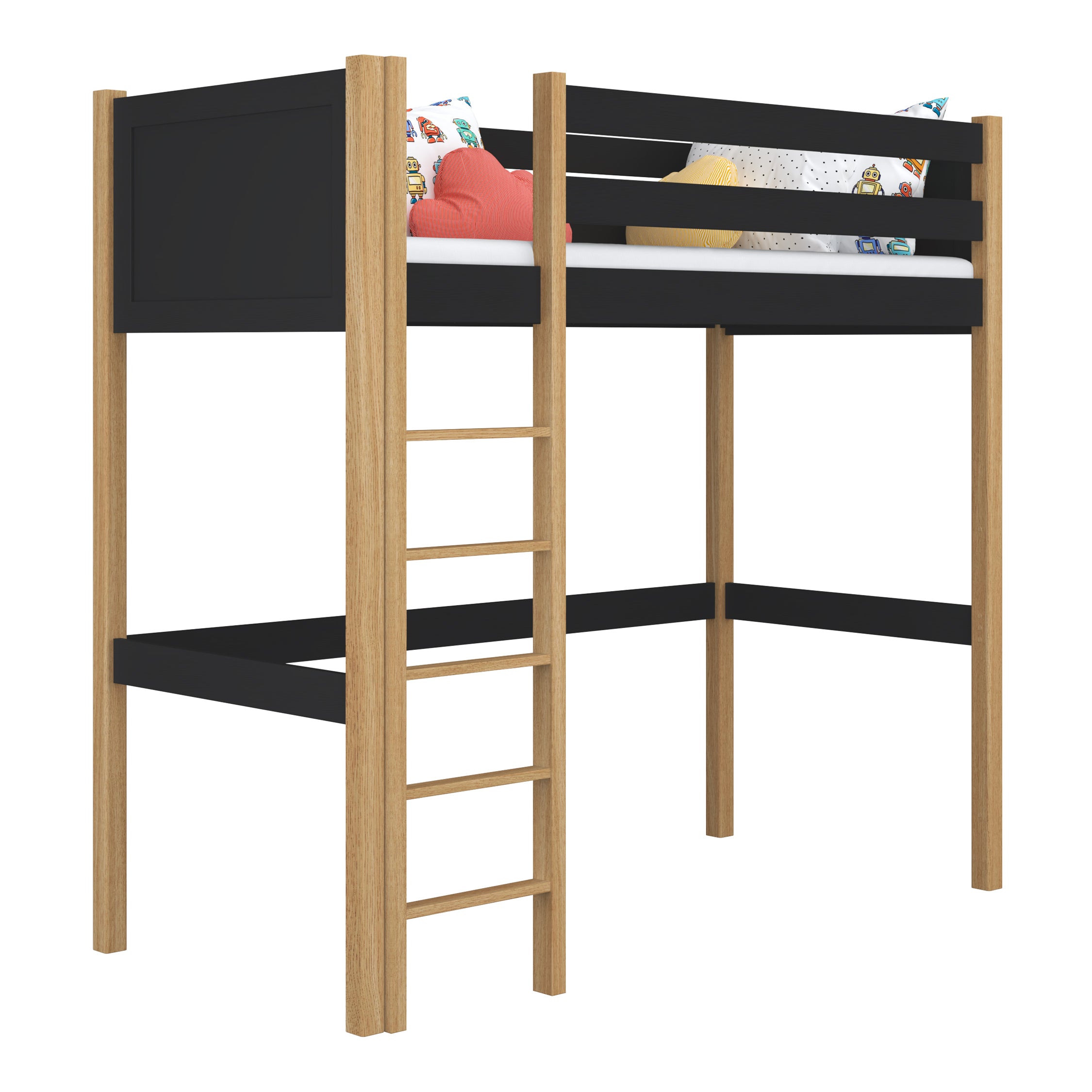 Hochbett aus Holz schwarz-eiche – Kinderzimmer, Massivholz, Scandi-Stil