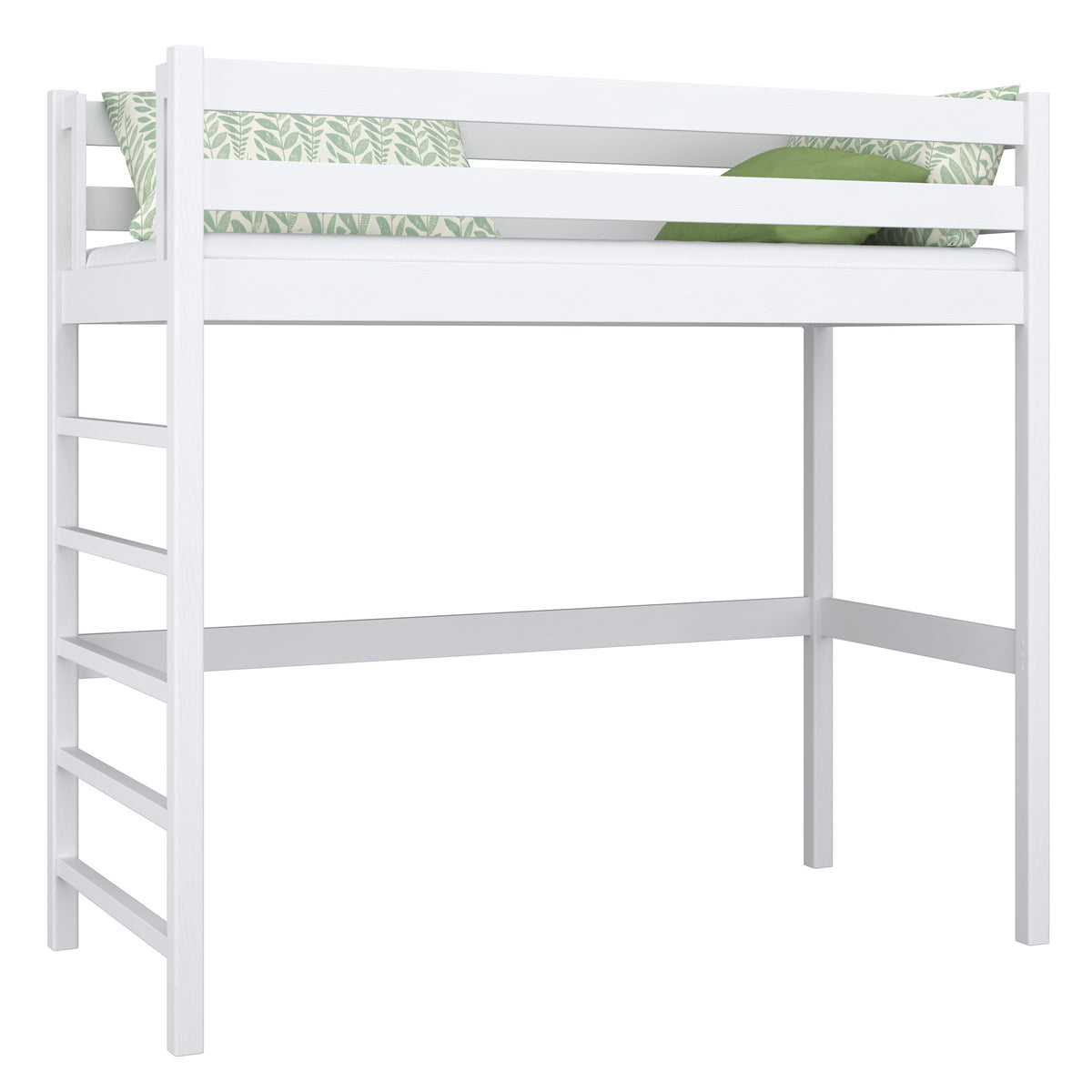 Loft bed N01 white – construction detail, rounded edges of solid wood