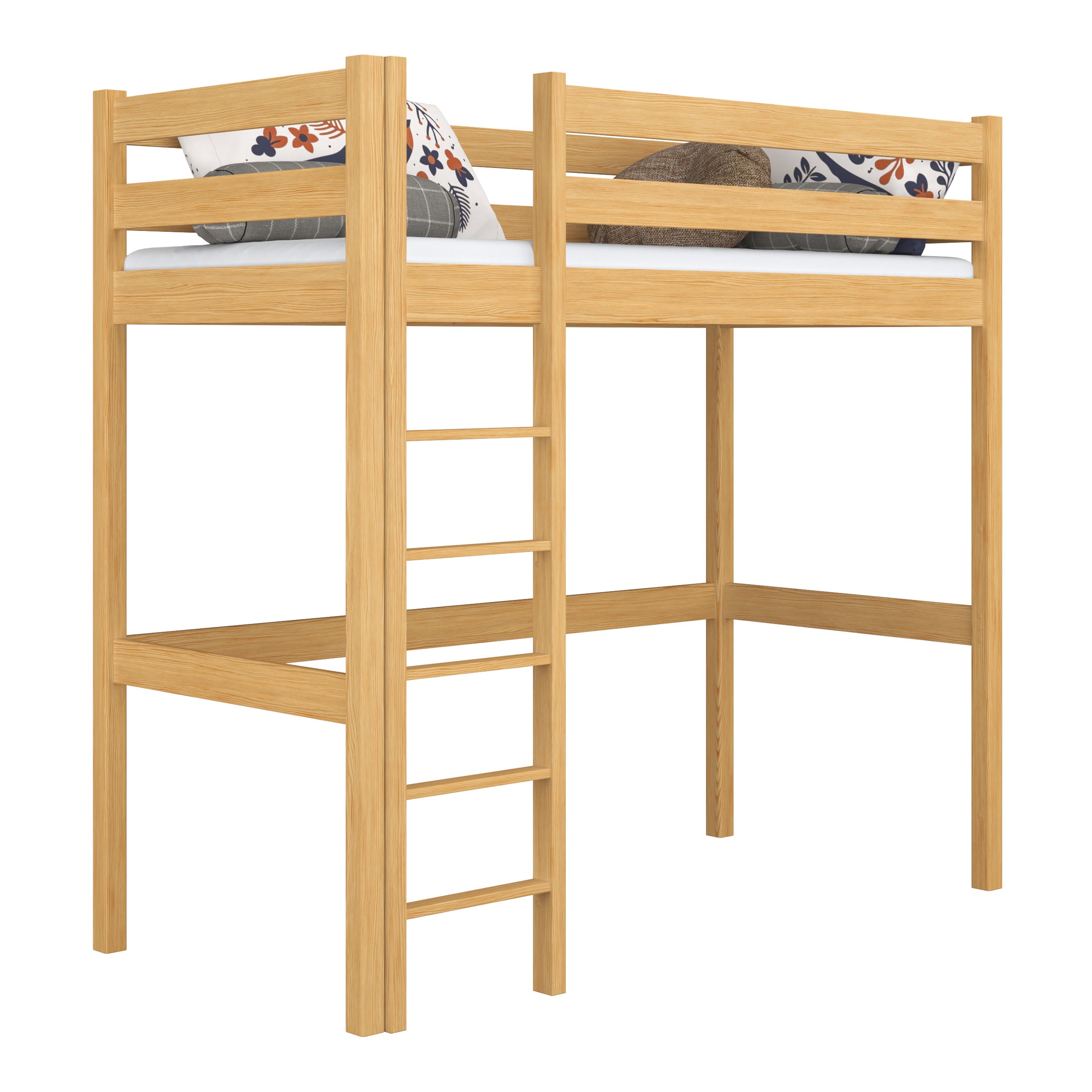 Letto a soppalco in legno pino naturale – stanza per bambini, legno massello, stile scandi