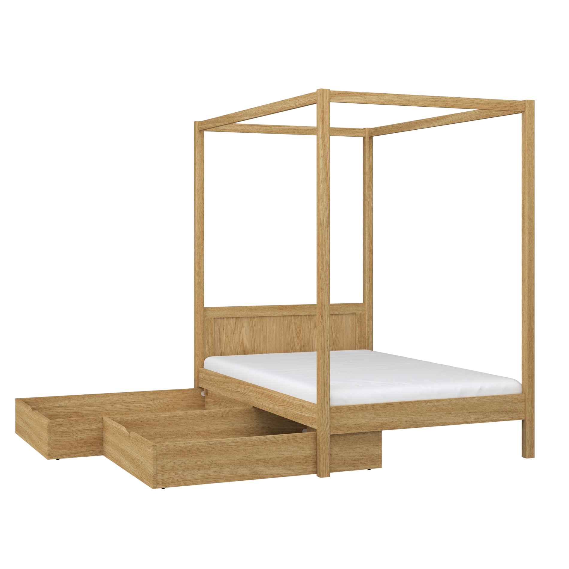 Natural Oak Canopy Bed with Drawer – Side View, Oak